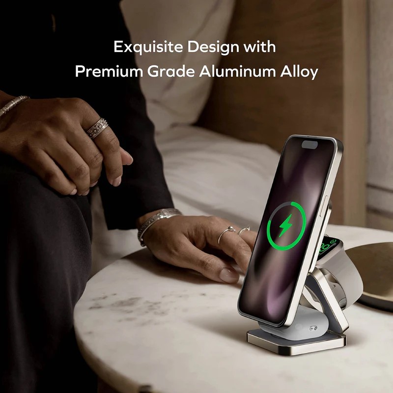 MOMAX UD31LQ 2.Mag Go Qi2 3-in1 Magnetic Wireless Charging Stand (Titanum)