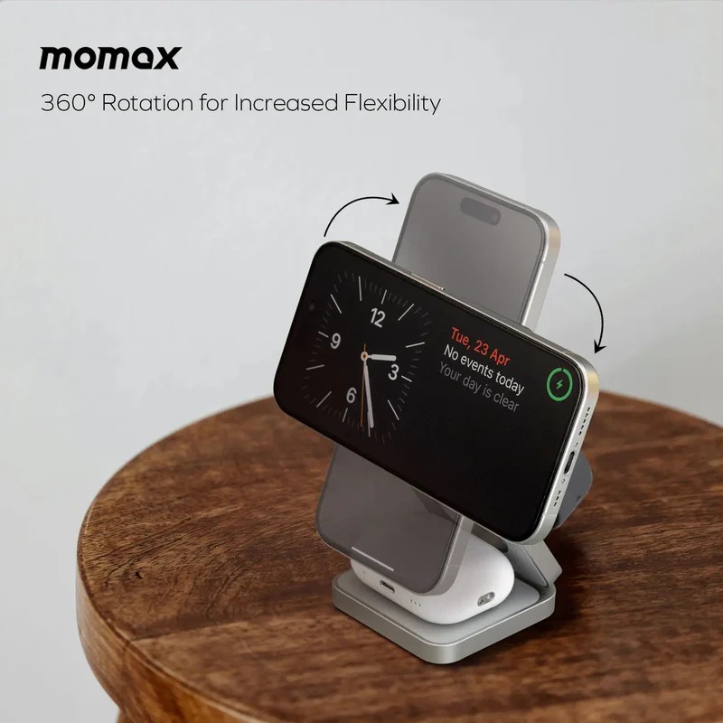 MOMAX UD31LQ 2.Mag Go Qi2 3-in1 Magnetic Wireless Charging Stand (Titanum)