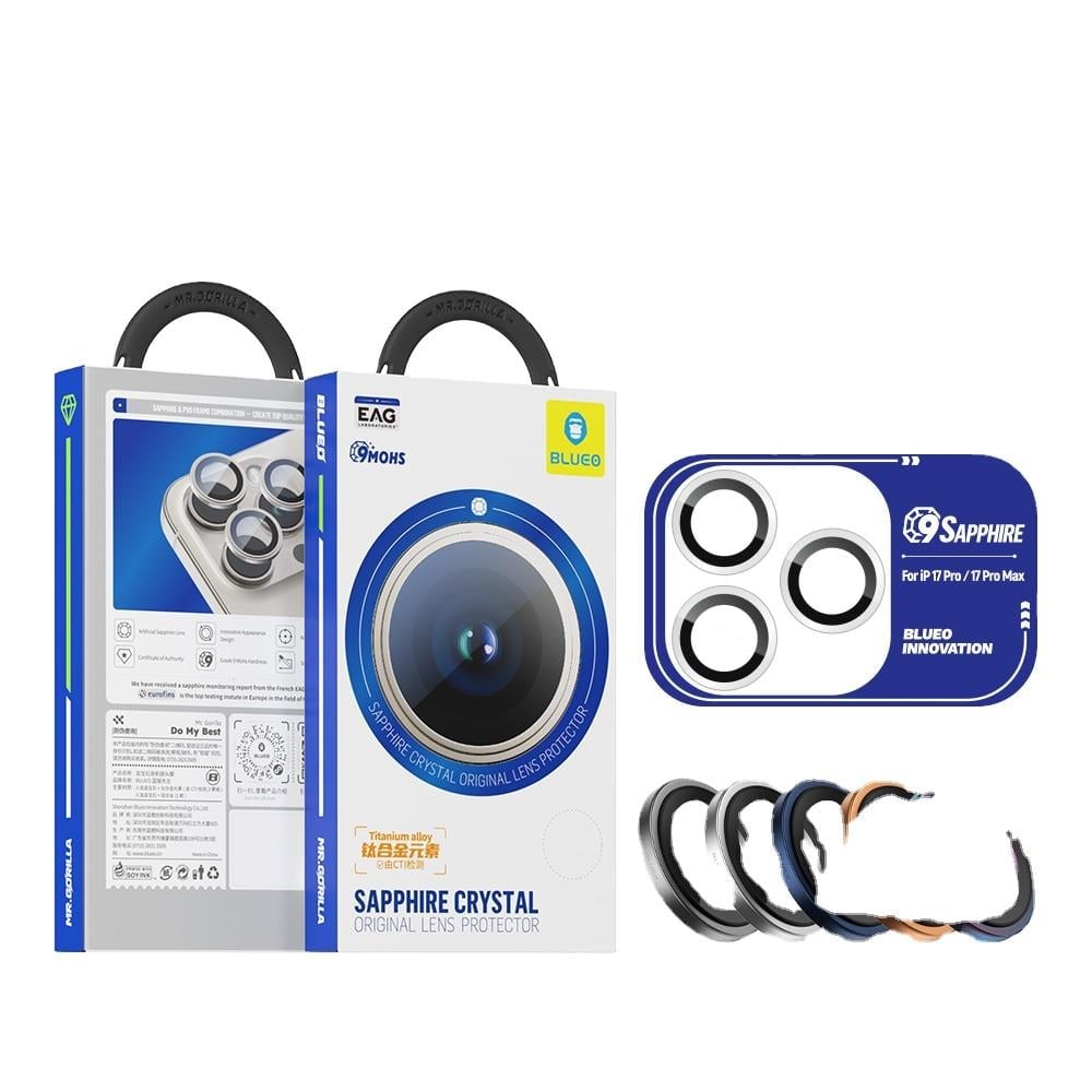 Blueo 99.99 Gerçek Sapphire Titanium iPhone 17 Pro/17 Pro Max Lens Koruyucu Lacivert