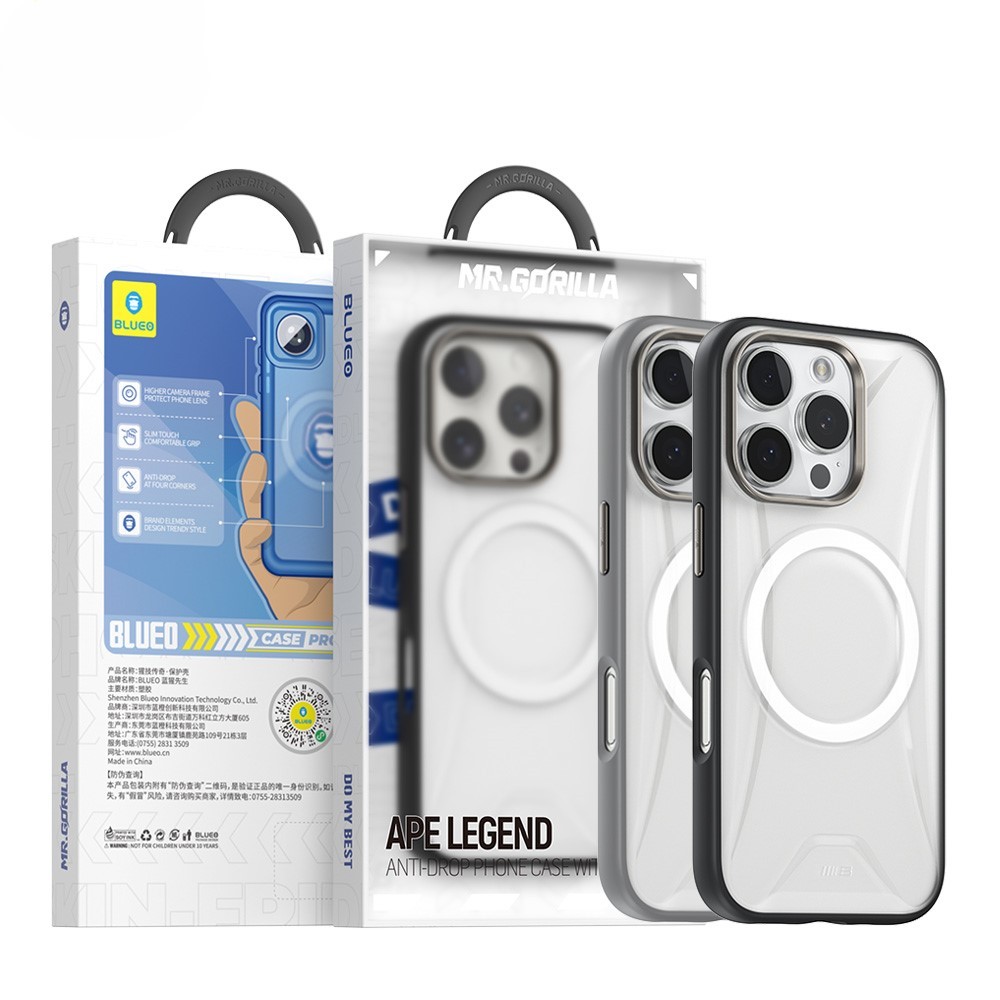 Blueo 16 Pro Siyah Ape Legend Serisi Anti-Drop Magnetic Telefon Kılıfı