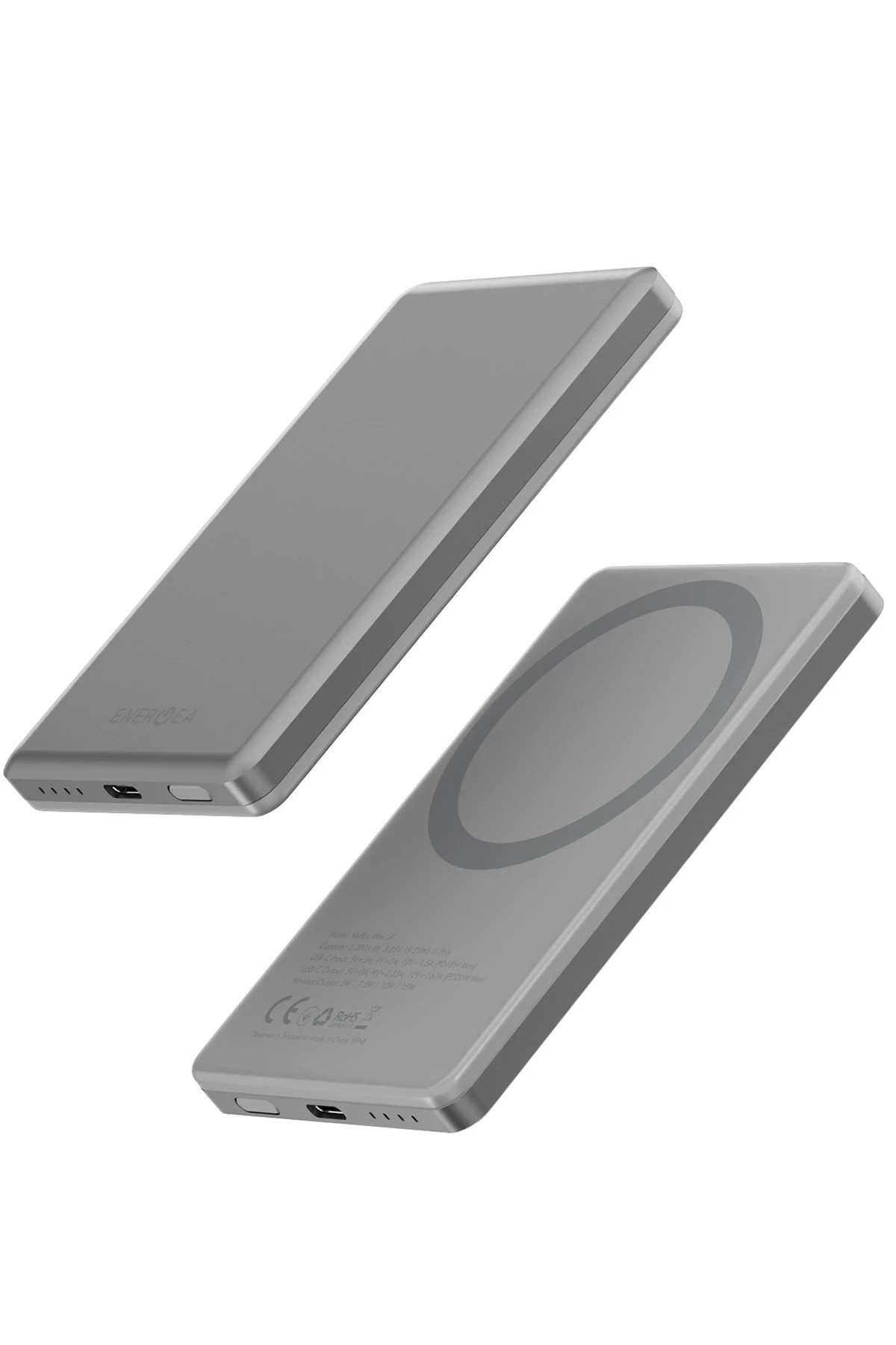 Energea AluPac Mini 5K 5.000 mAh 20W Type-C ve 15W Kablosuz Şarj Çıkışlı PD Hızlı Şarj Magsafe Powerbank - Natural Grey