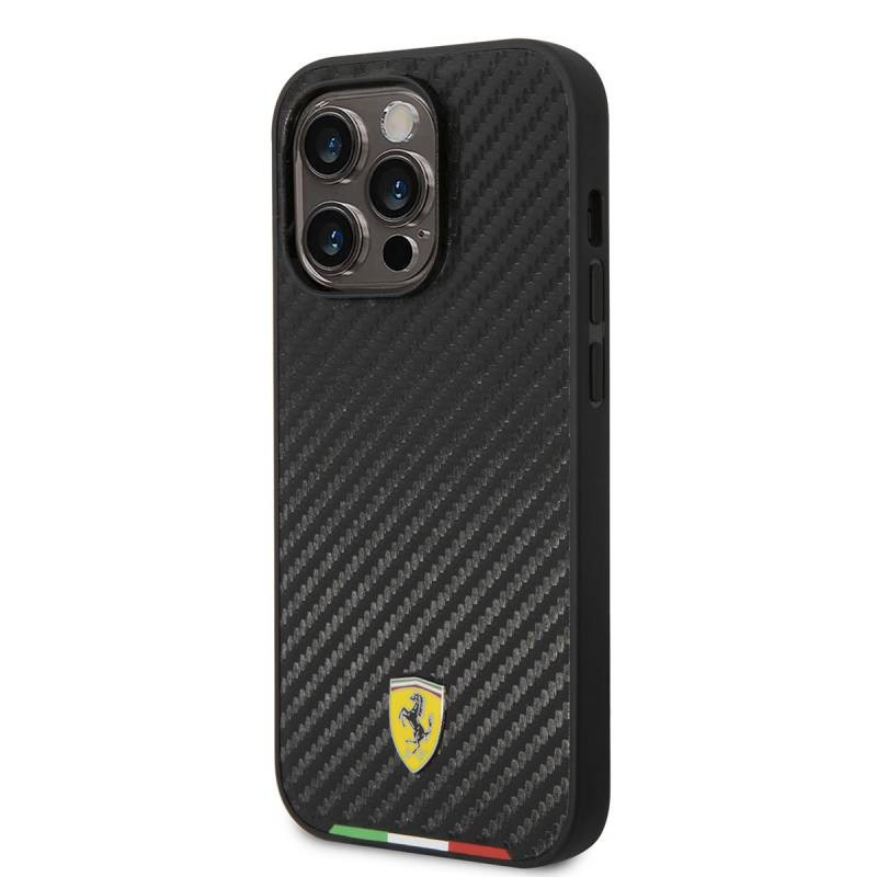 FERRARİ HC MAGSAFE PU CARBON ITALY FLAG LINE BLACK iPhone 14 PRO MAX FEHMP14XTABBK