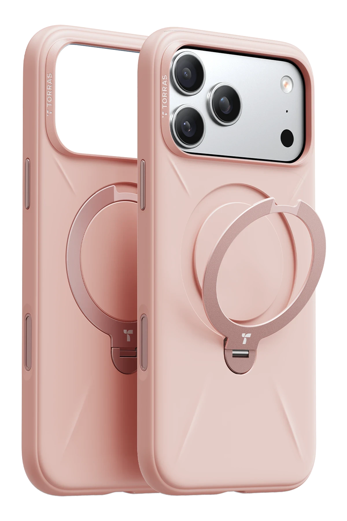 Torras Apple iPhone 17 Pro Max O Stand Spin Silicone Serisi Magsafe Kılıf - Pembe