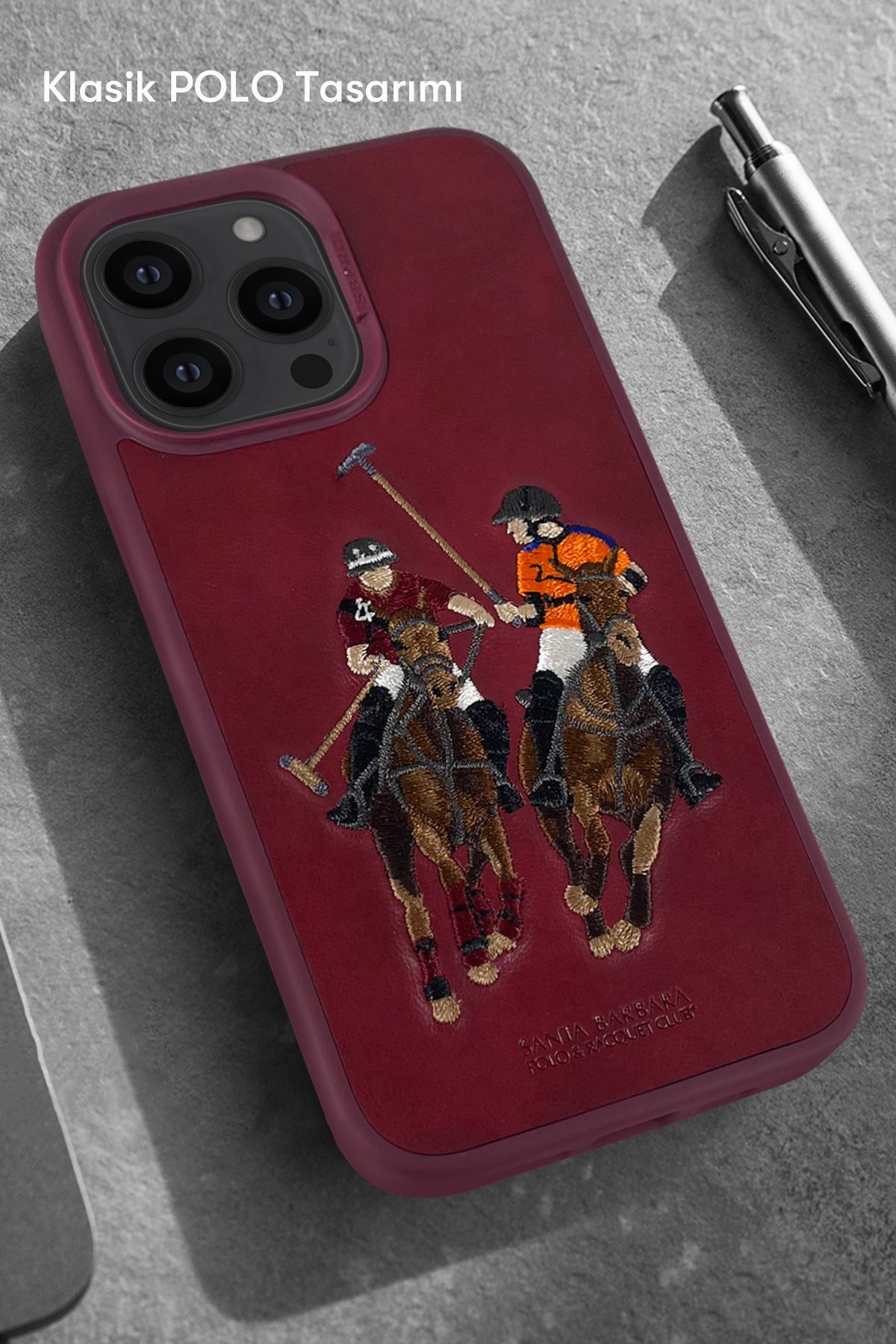 Santa Barbara Polo Racquet Club iPhone 13 Pro Max Jockey Deri Kapak - Siyah