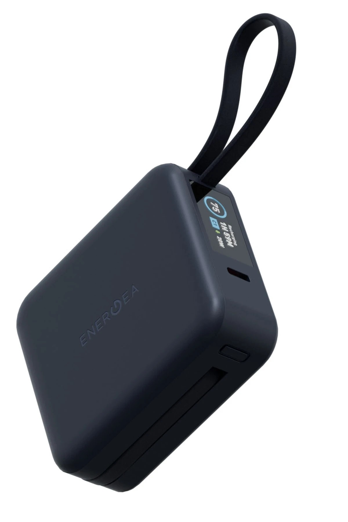 Energea MagPac Mini Plus Dijital Göstergeli 10.000 mAh 20W Type-C 2 Adet 20W Type-C Kablo Çıkışlı 15W Telefon Saat Kablosuz Şarj Destekli Magsafe Powerbank - Lacivert
