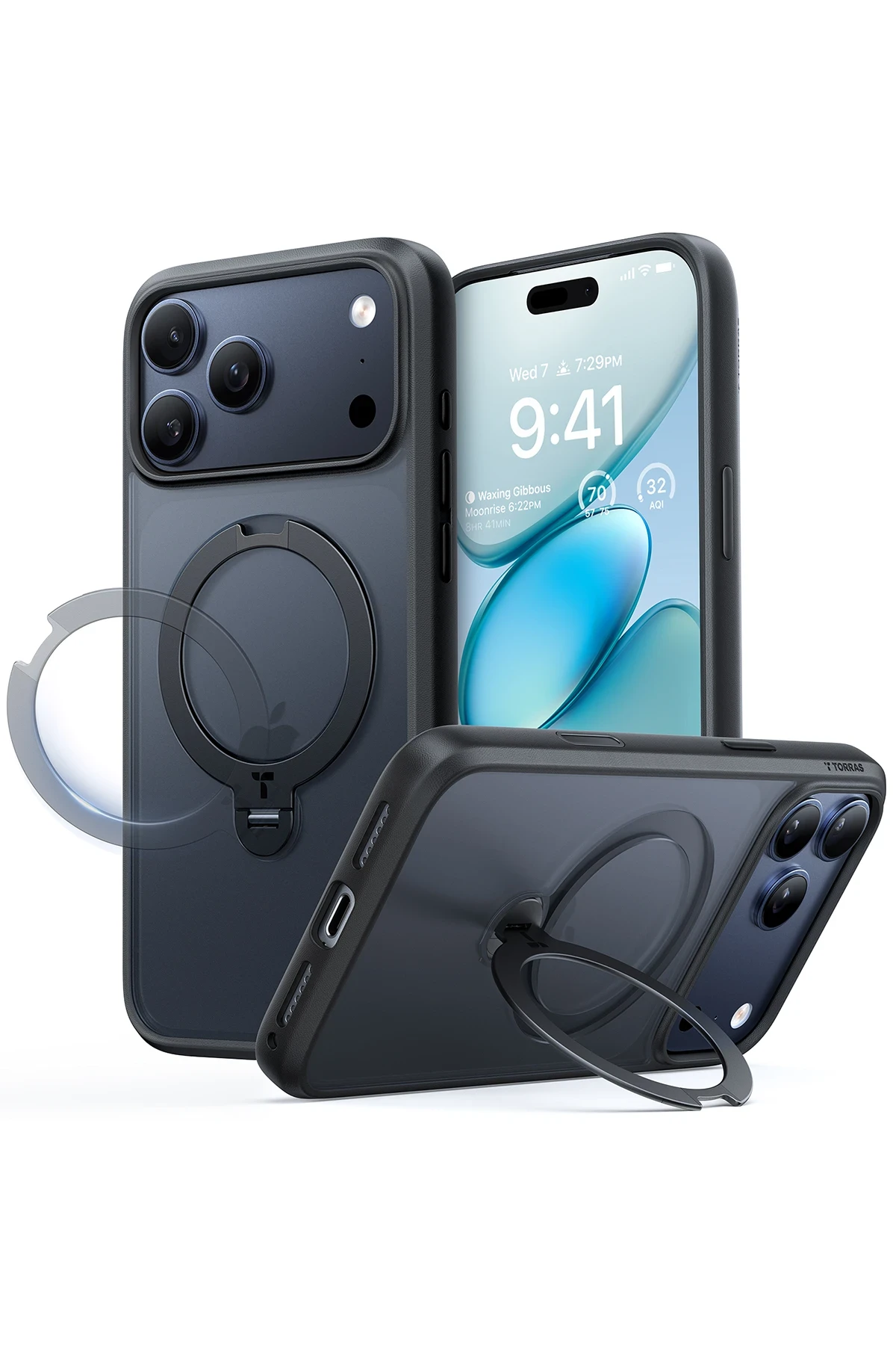Torras Apple iPhone 17 Air O Stand Spin Serisi Magsafe Kılıf - Siyah