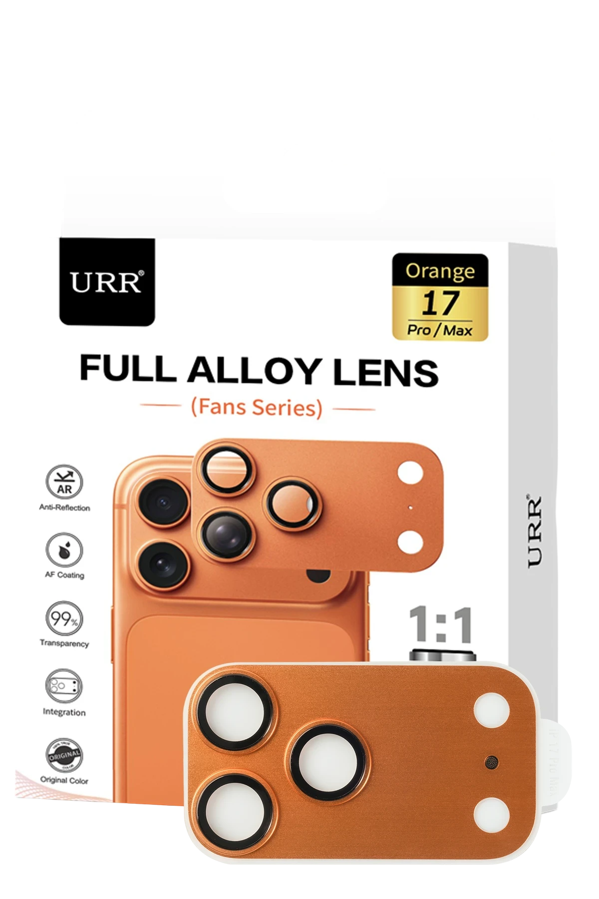 URR Apple iPhone 17 Pro Max Fans Series Full Alloy Kamera Lens Koruyucu - Turuncu
