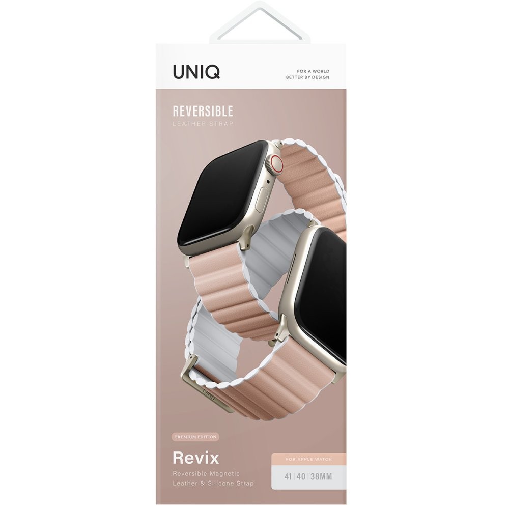 Uniq Watch Ultra 42-44-45-46-49 Mm Revix Premium Reversible Manyetik Kordon - Pembe-Beyaz