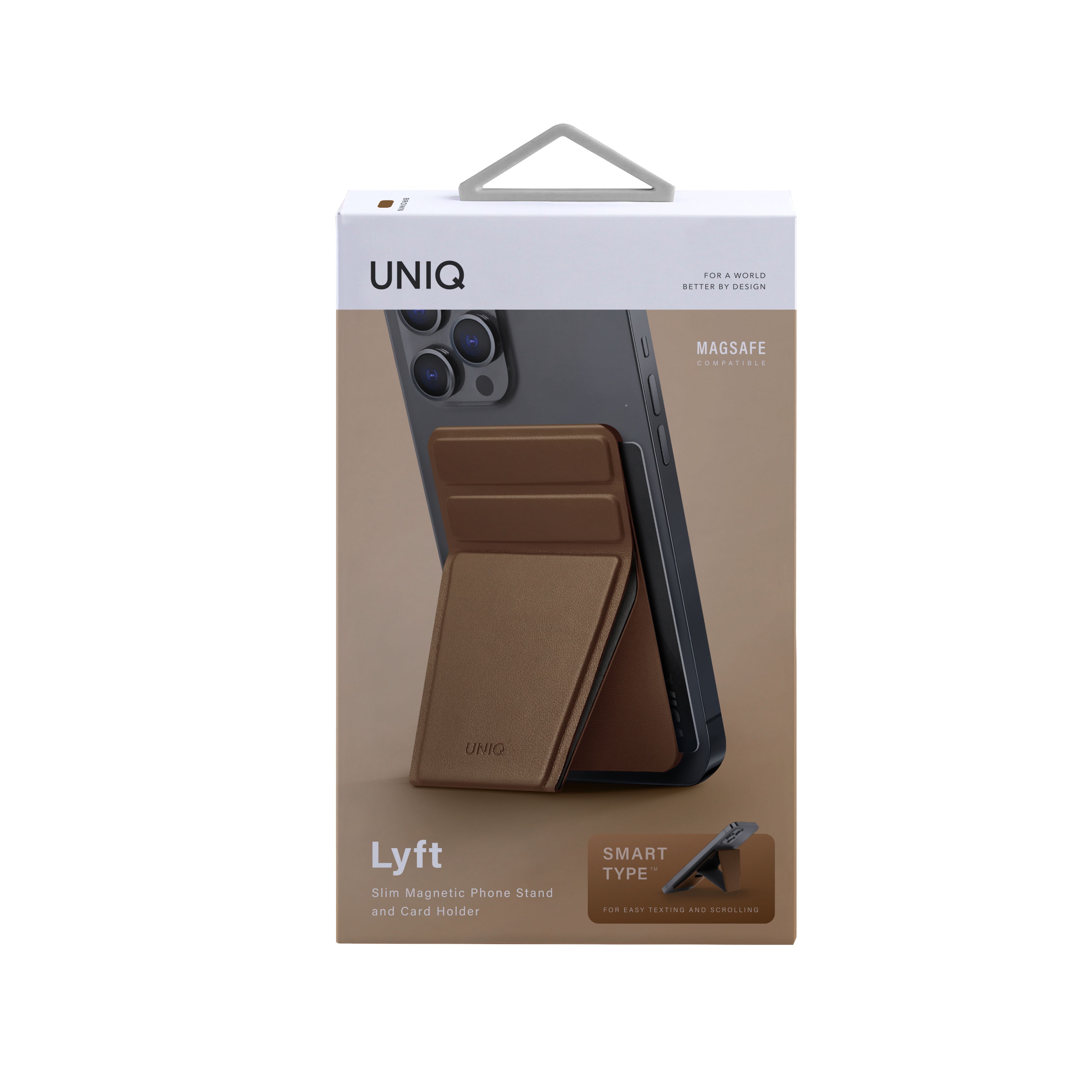 Uniq Lyft Manyetik Kartlıklı Standlı Holder - Kahverengi