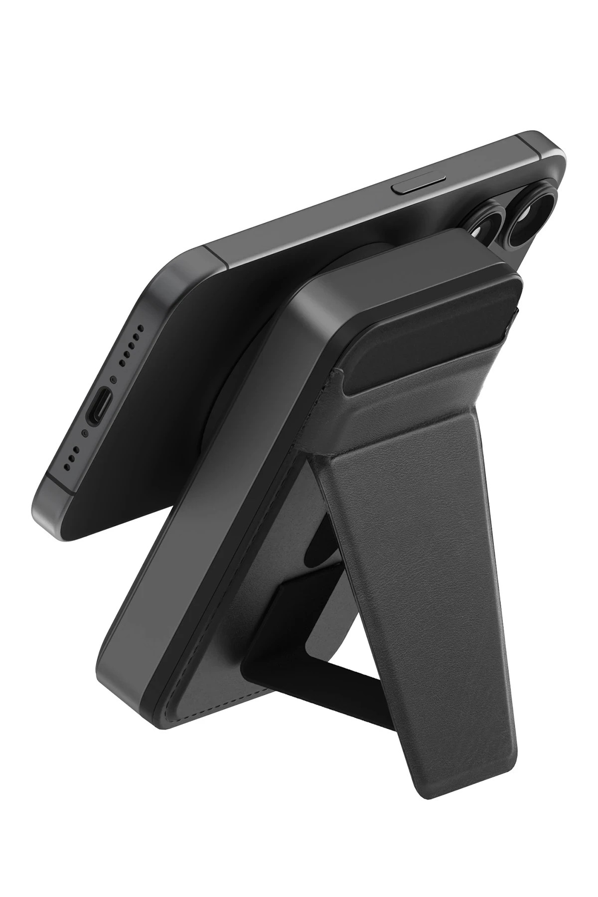 Energea MagWallet Card 10K 10.000 mAh 20W Type-C ve 15W Kablosuz Şarj Çıkışlı Ekstra Stand Özellikli Magsafe Kartlıklı PD Hızlı Şarj Magsafe Powerbank - Koyu Gri