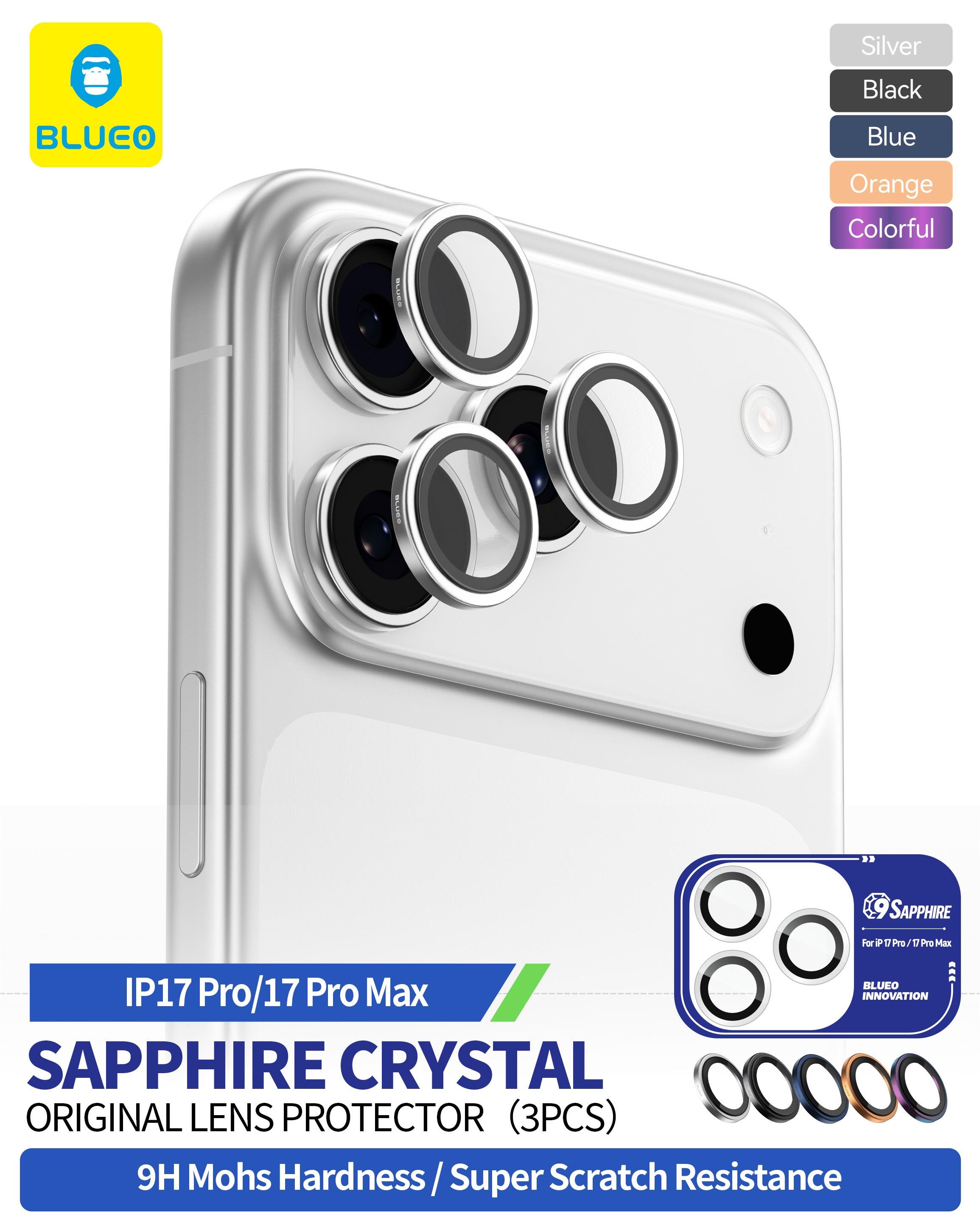 Blueo 99.99 Gerçek Sapphire Titanium iPhone 17 Pro/17 Pro Max Lens Koruyucu Lacivert