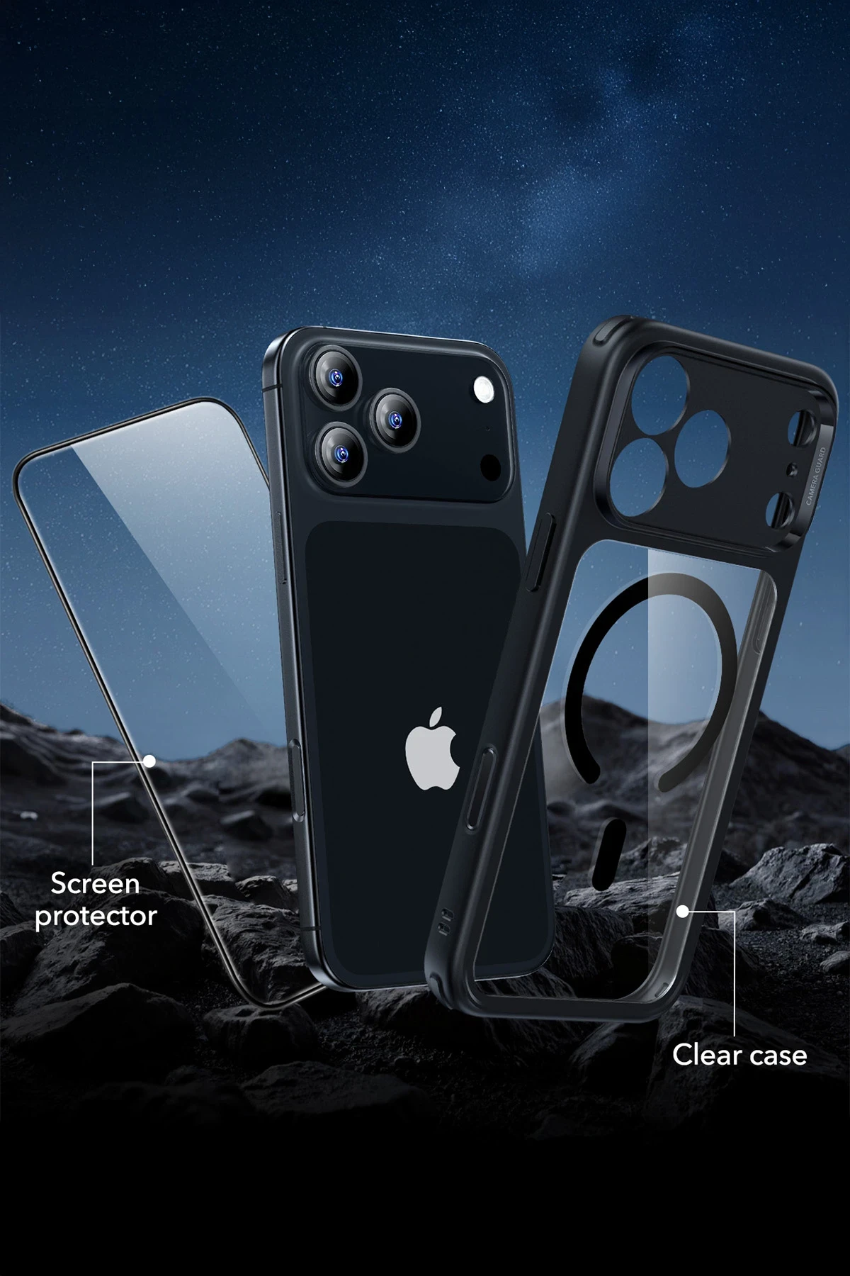 ESR Apple iPhone 17 Pro Classic Hybrid Magsafe Kapak + Cam Hediyeli Set - Siyah