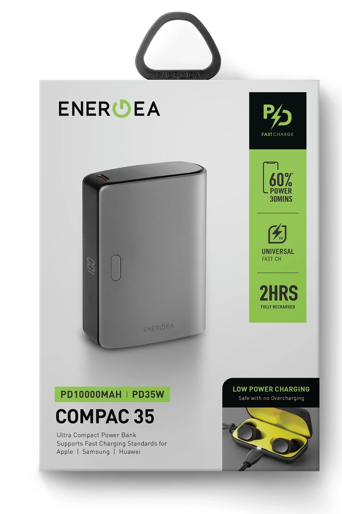 Energea ComPac 35 10.000 mAh Dijital Göstergeli 35W Type-C Çıkışlı 22.5W USB Çıkışlı PD Hızlı Şarj Powerbank - Koyu Gri