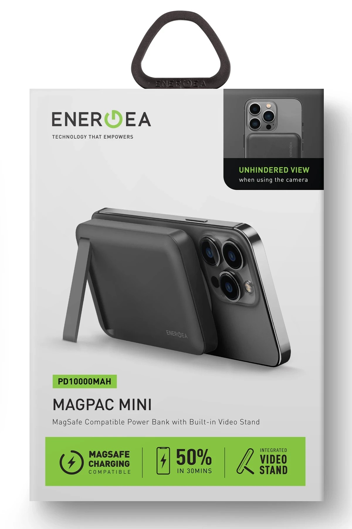 Energea MagPac Mini 10.000 mAh 20W Type-C Çıkışlı 15W Kablosuz Şarj Destekli Stant Özellikli Magsafe Powerbank - Siyah