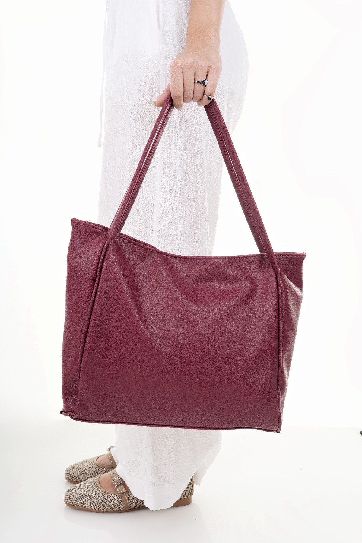 Muggo LEA Kadın Shopper El ve Omuz Çantası - BORDO