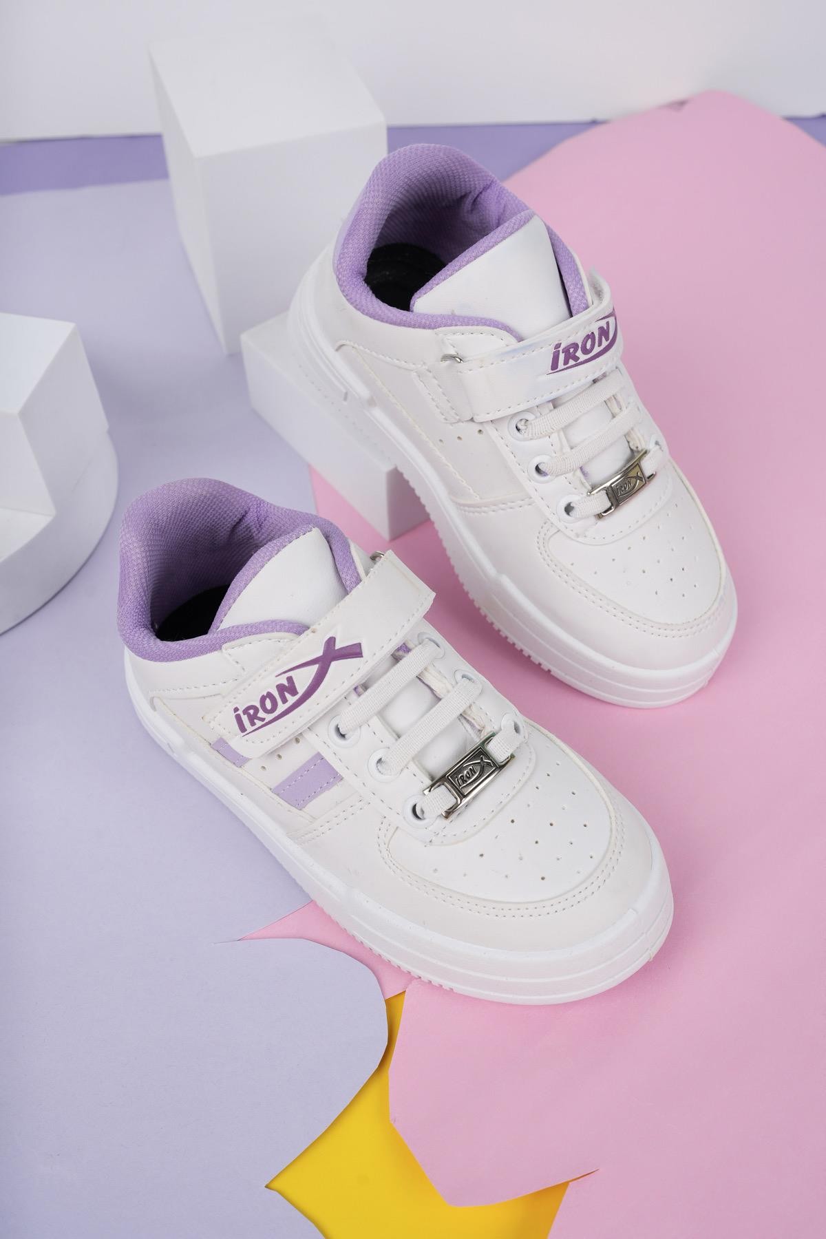 Muggo Kai Günlük Unisex Çocuk Garantili Lastikli ve Cırtlı Rahat Sneaker Spor Ayakkabı - LİLA