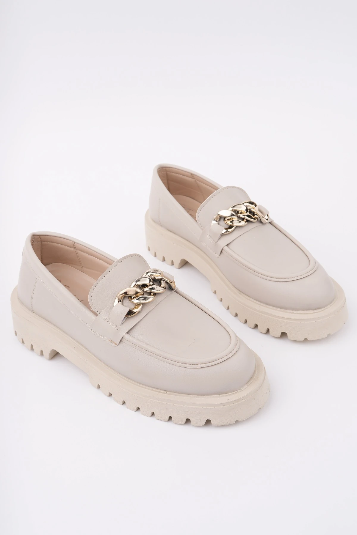 Muggo DAİLY Kalın Taban Tokalı Günlük Casual Makosen Kadın Loafer Ayakkabı