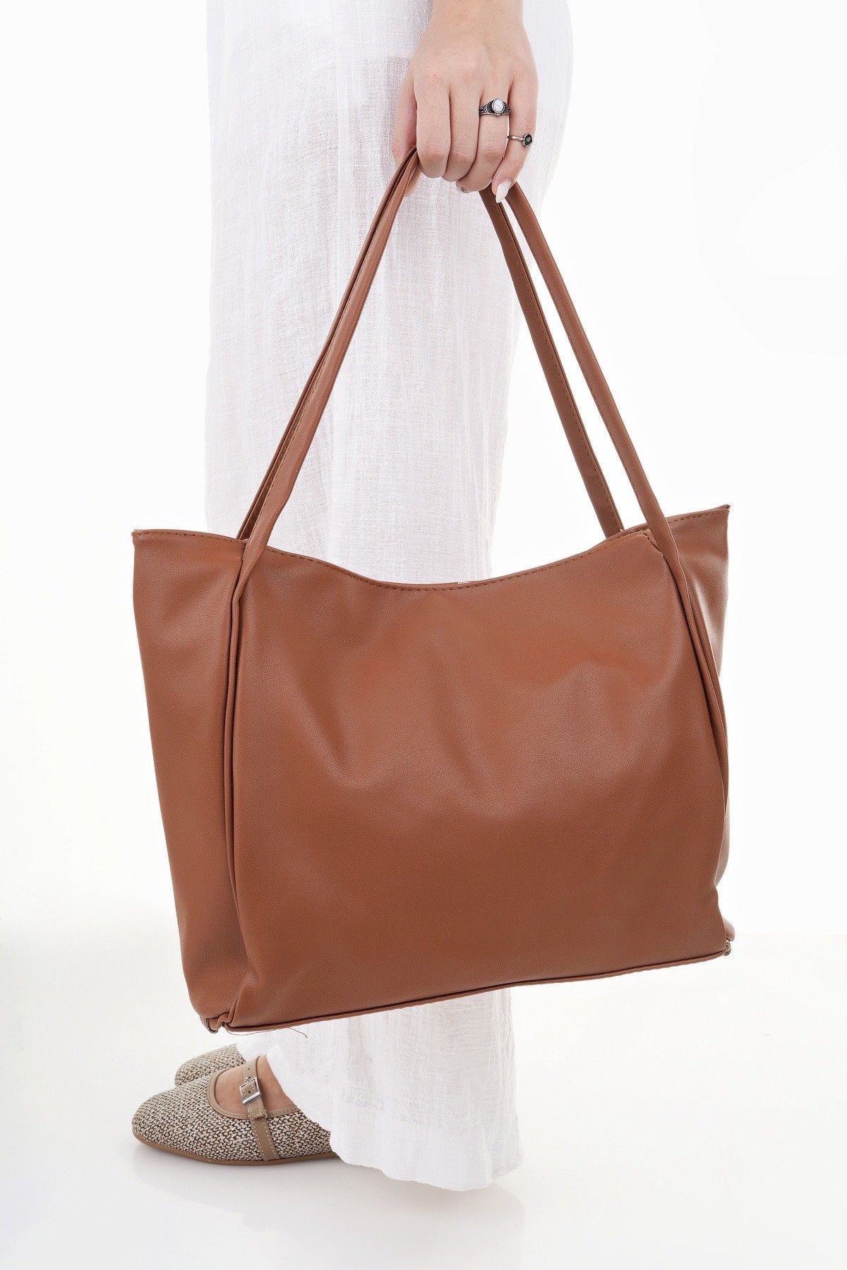Muggo LEA Kadın Shopper El ve Omuz Çantası - TABA