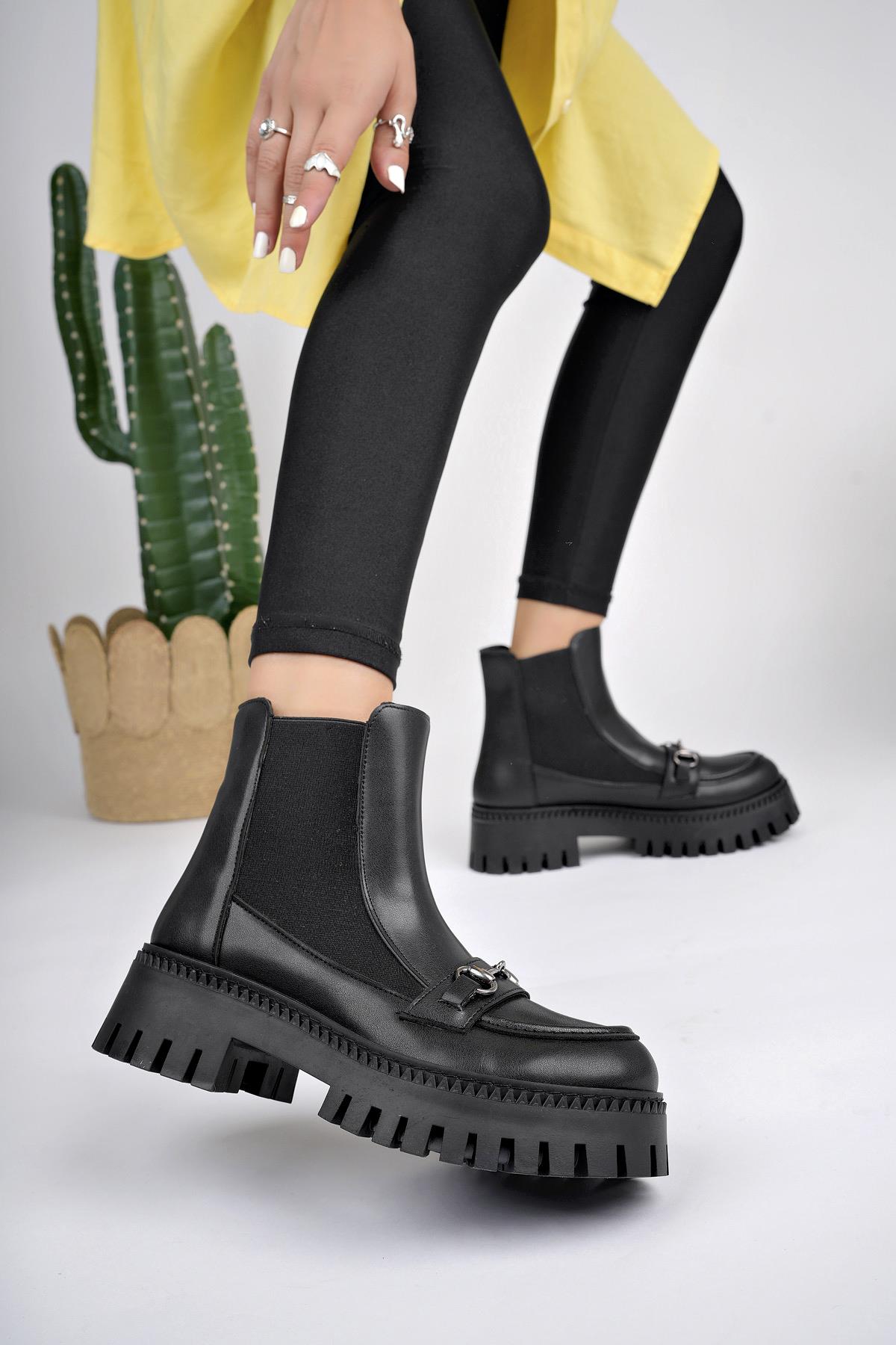 Muggo VESPER Garantili Tokalı Kalın Taban Kadın Chelsea Bot