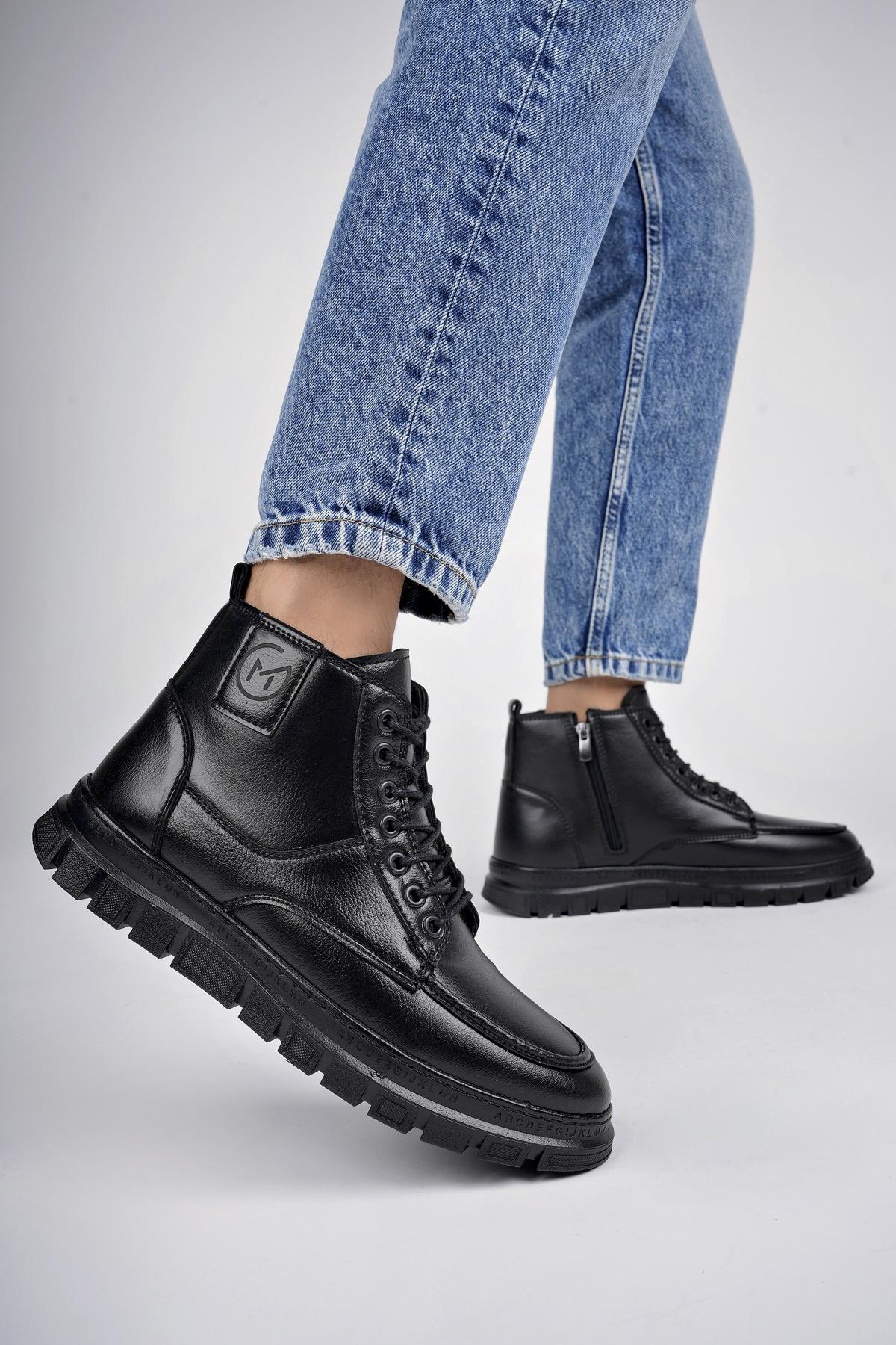 Muggo GİLBERTO Garantili Fermuarlı Bağcıklı Kürklü Hafif Taban Erkek Bot 