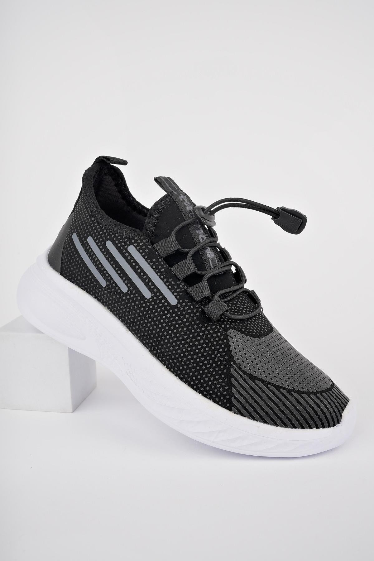 Muggo LUPİN Garantili Günlük Unisex Çocuk Bağcıklı Rahat Sneaker Spor Ayakkabı - SİYAH- BEYAZ