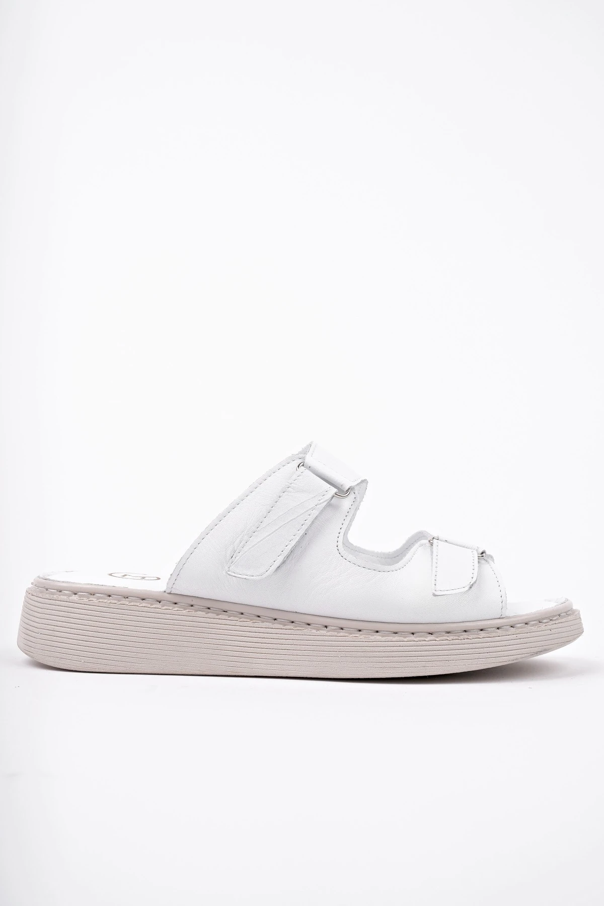 Muggo MORGEN Hakiki Deri Çift Bantlı Ayarlanabilir Ortopedik Günlük Kadın Terlik