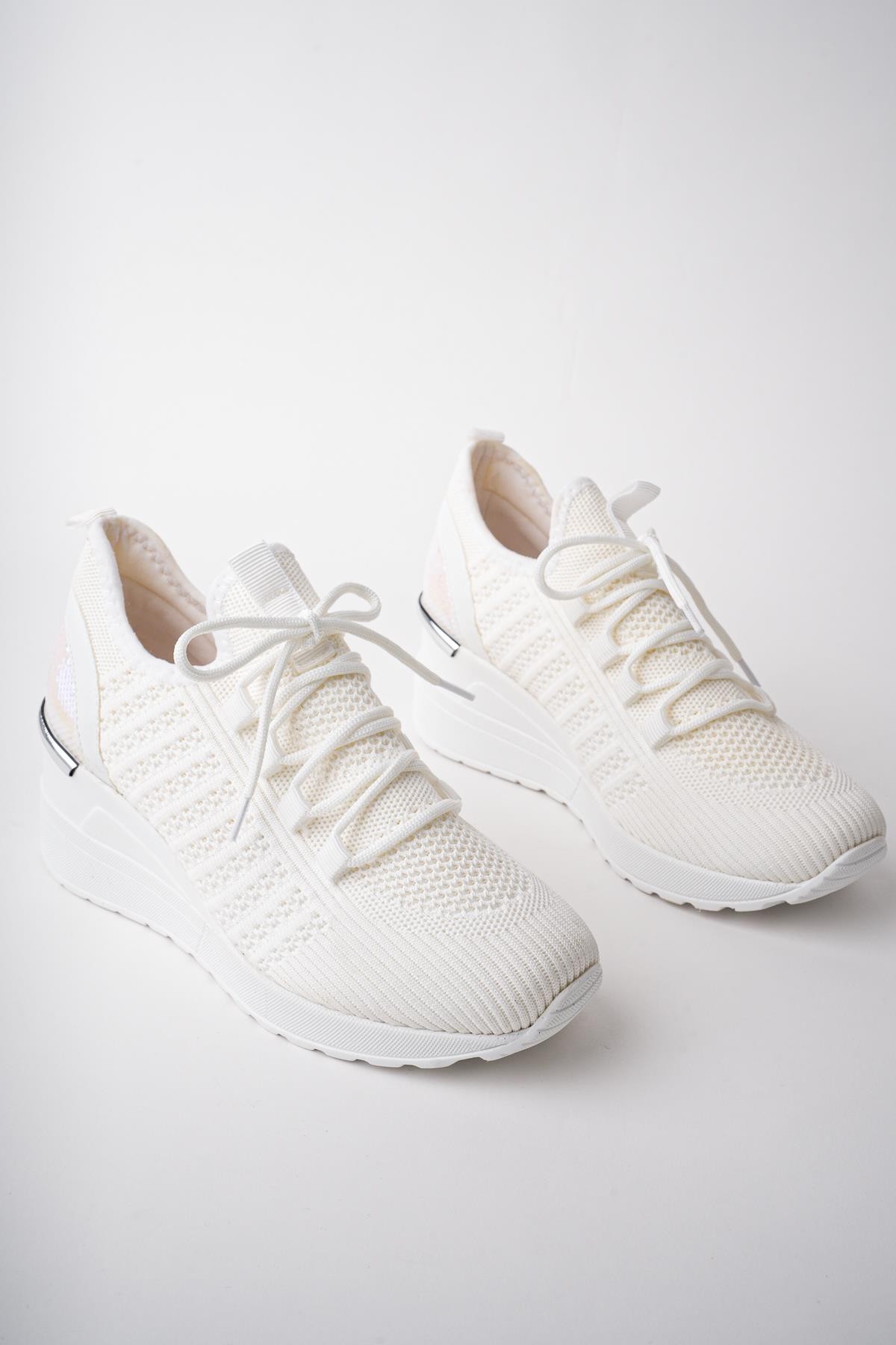 Muggo TYRA Garantili Kadın Ortopedik Yüksek Taban Günlük Bağcıklı Triko Sneaker Spor Ayakkabı