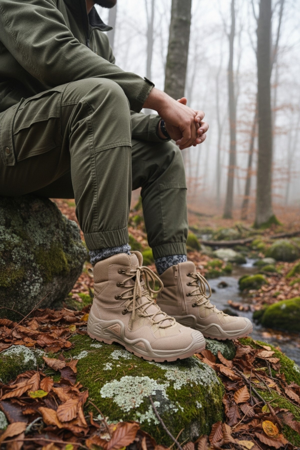 Muggo RANGER Tactical Askeri Fermuarlı ve Bağcıklı Postal Çöl Botu - BEJ