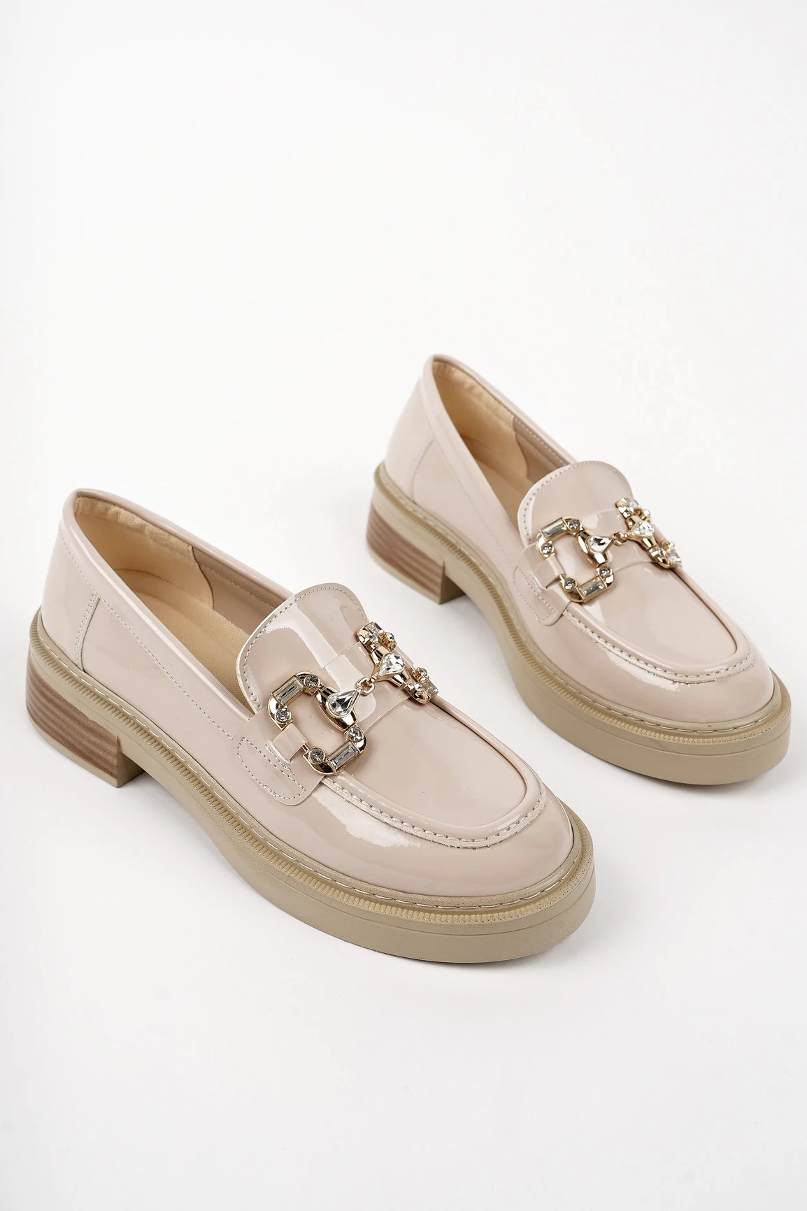 Muggo CARMENTA Kadın Loafer Kalın Taban Tokalı Günlük Casual Makosen Ayakkabı