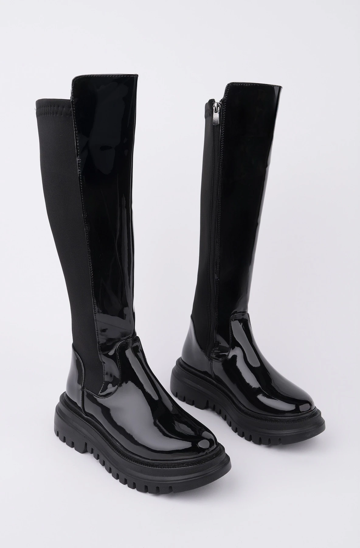 Muggo NEROX Kalın Taban Streç Detaylı Fermuarlı Kadın Çizme