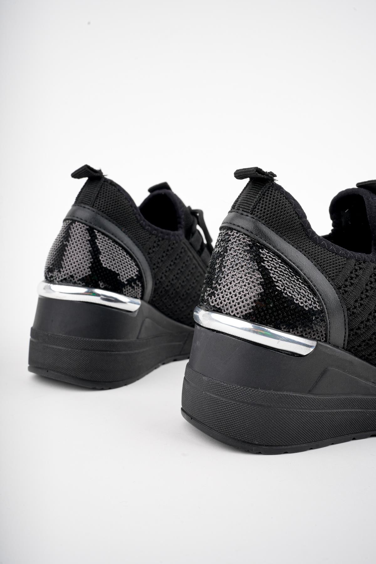 Muggo TYRA Garantili Kadın Ortopedik Yüksek Taban Günlük Bağcıklı Triko Sneaker Spor Ayakkabı