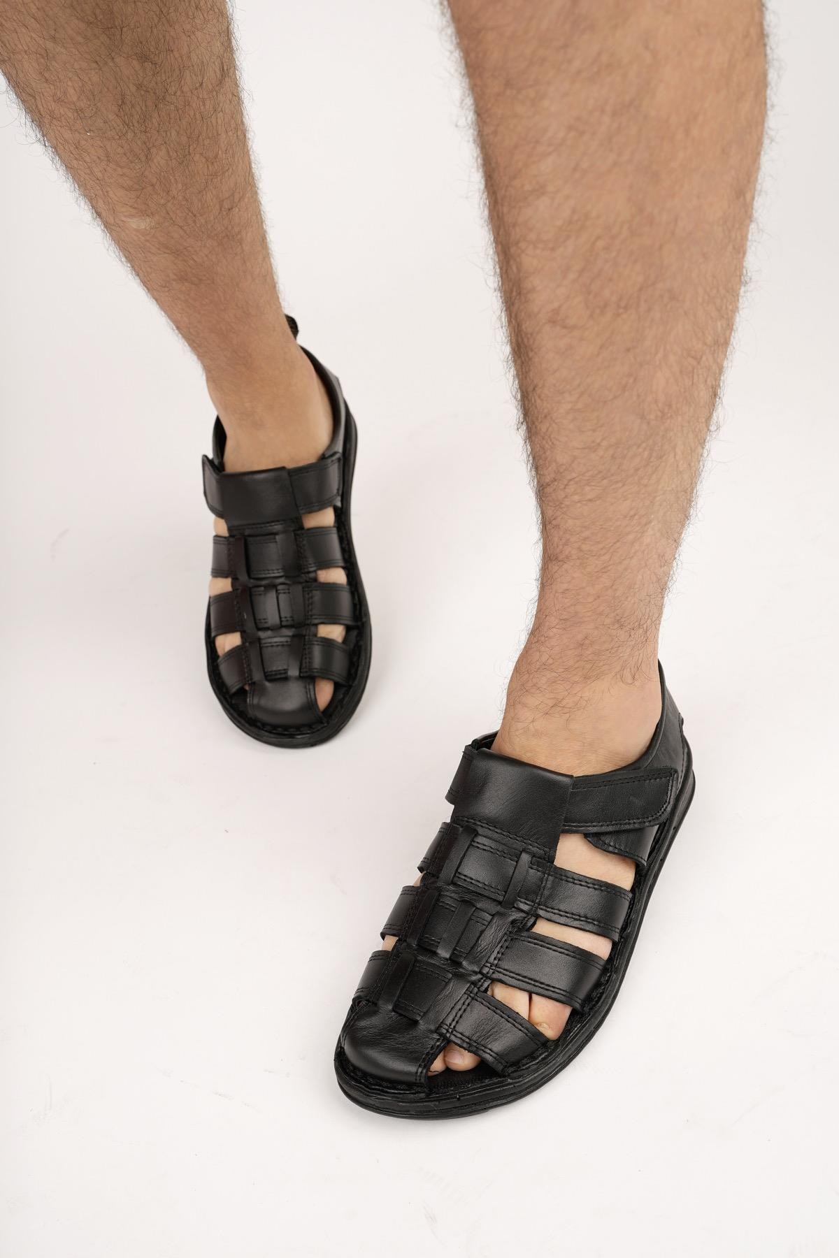 Muggo Edinburg Garantili Erkek Günlük Hakiki Deri Rahat Yumuşak Taban Ortopedik Sandalet