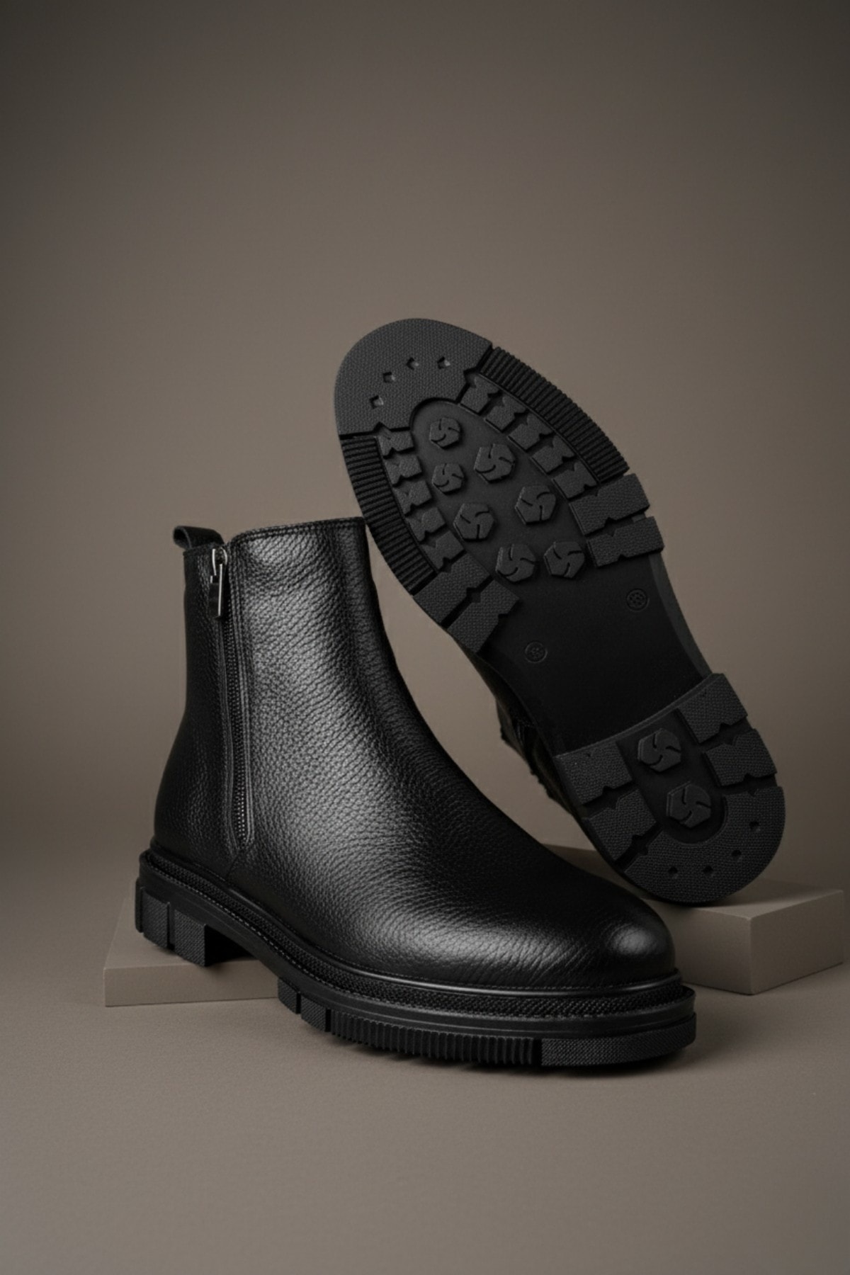 Muggo CHELSEY Hakiki Deri Çift Fermuarlı Erkek Kışlık Bot - SİYAH