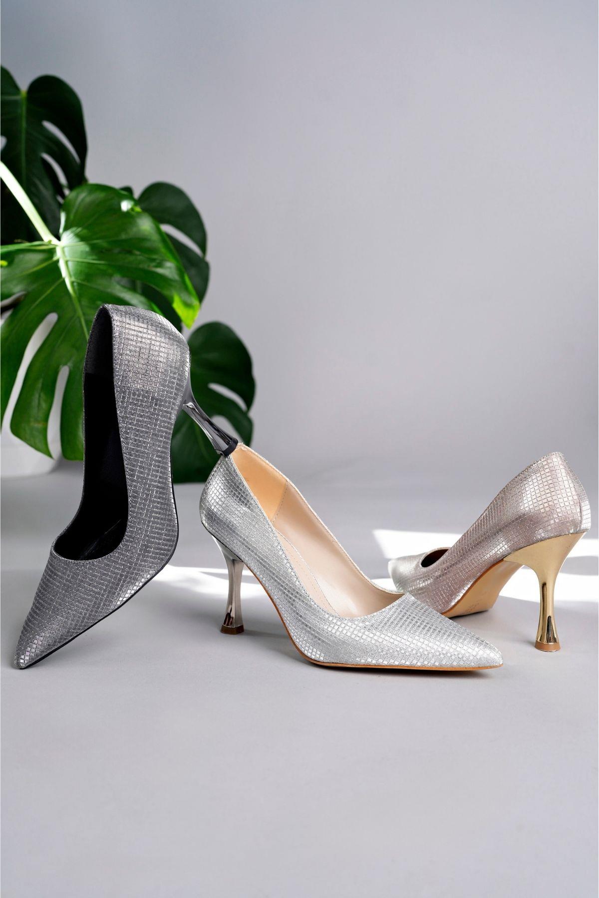 Muggo YOWEL Garantili Sivri Burun Kadın Topuklu Stiletto Ayakkabı