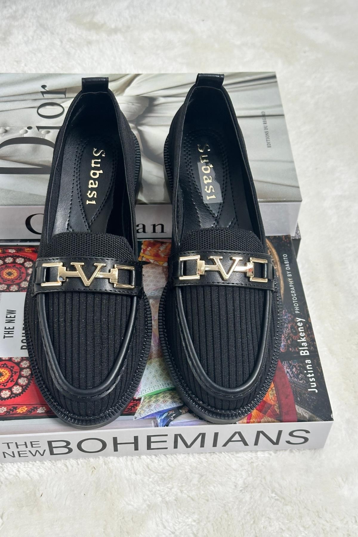 Muggo WİNCE Garantili Triko Metal Tokalı Kadın Loafer Günlük Ayakkabı - SİYAH