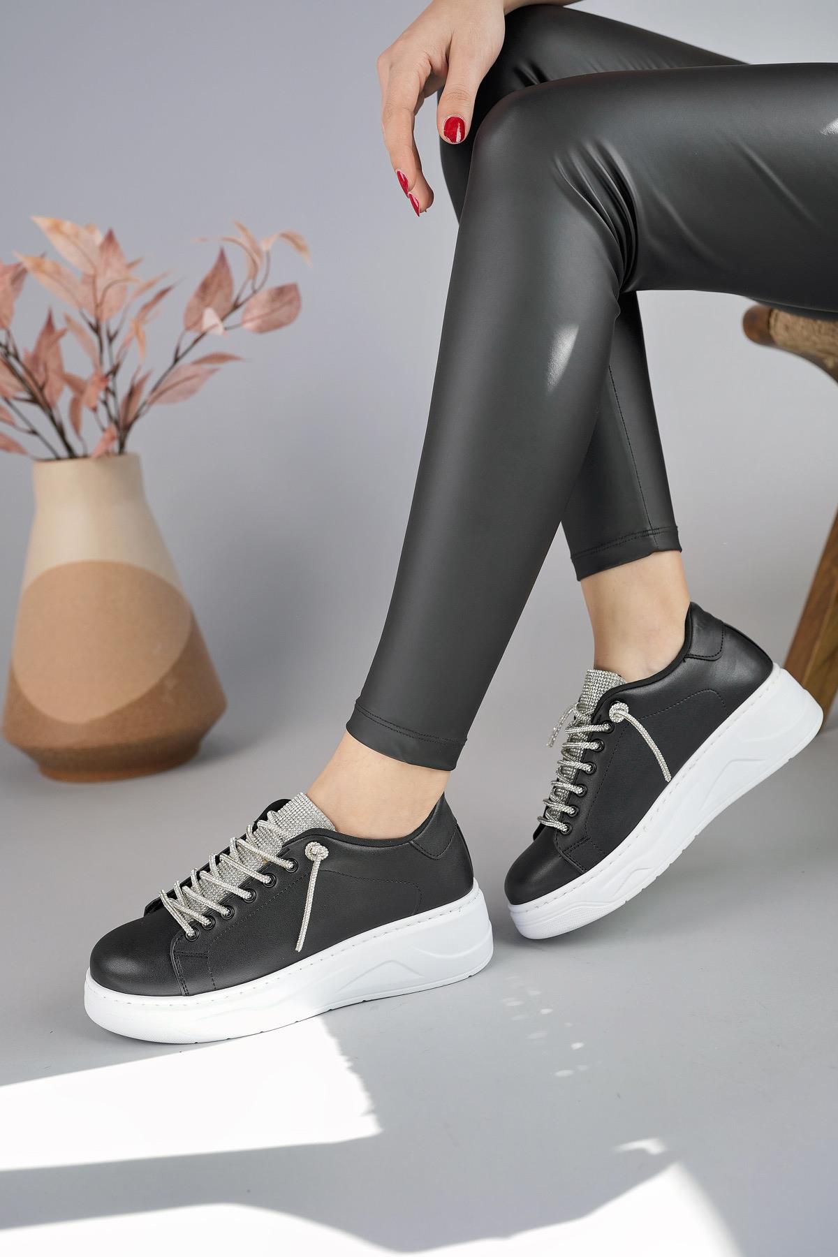 Muggo Reina Kadın Garantili Günlük Yürüyüş Rahat ve Tarz Kalın Taban Bağcıklı Sneaker Spor Ayakkabı