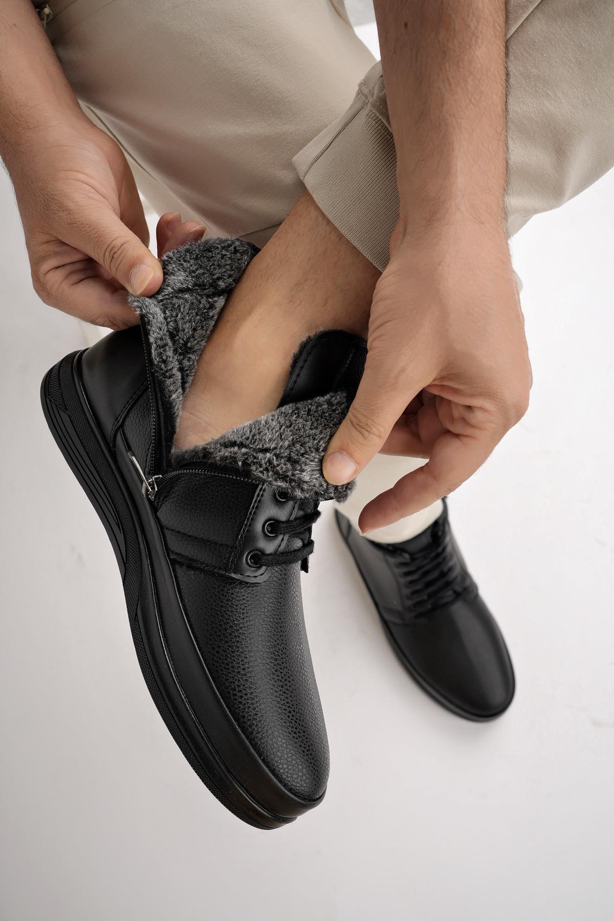 Muggo DEWEY Garantili Fermuarlı Bağcıklı Kürklü Soğuk Geçirmez Erkek Bot 