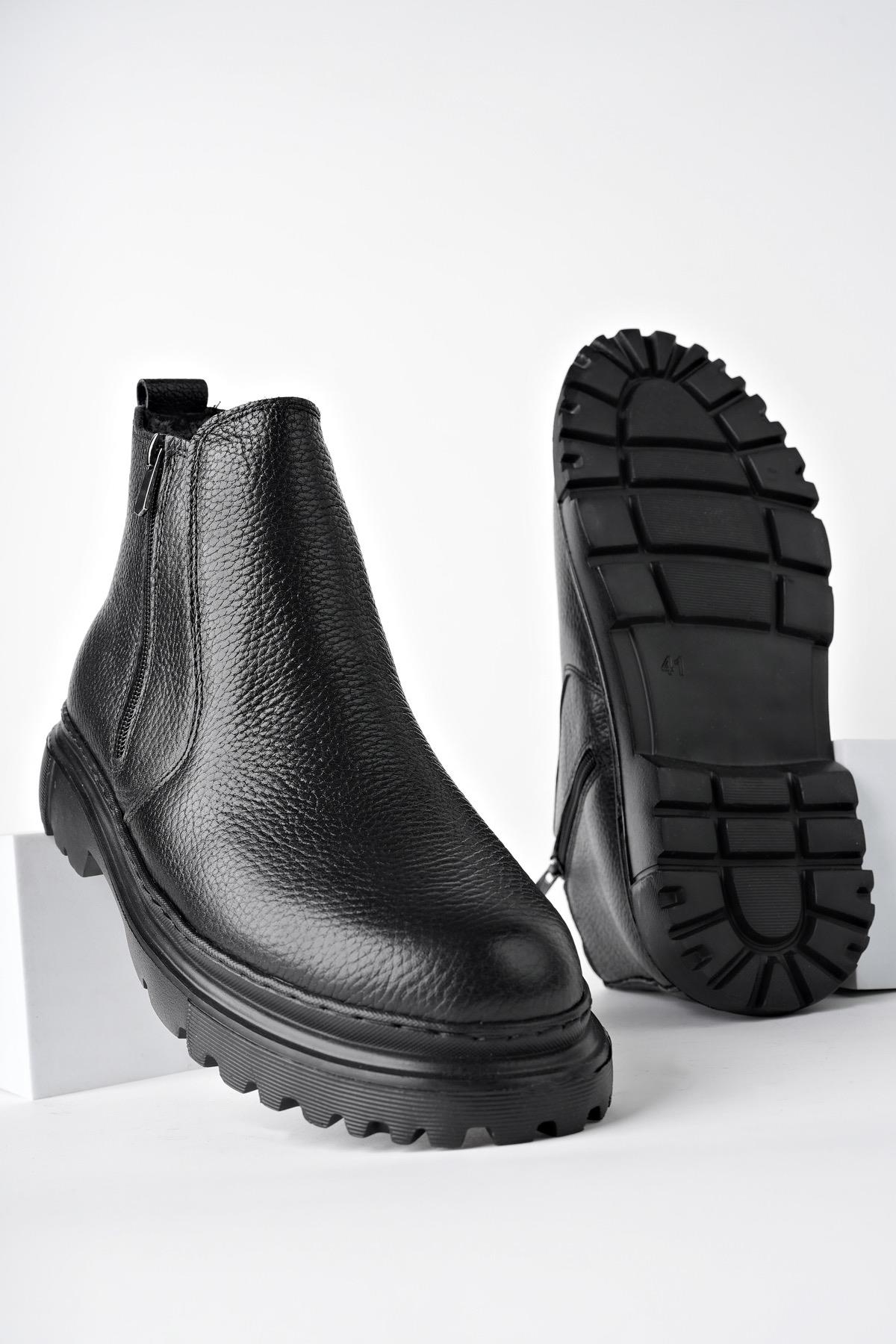 Muggo İCARDİ Garantili Hakiki Deri Fermuarlı İçi Kürklü Eva Taban Erkek Kışlık Bot