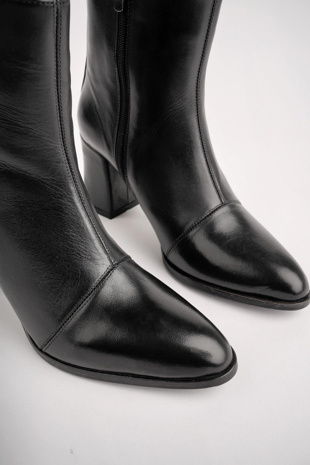 Muggo CHEVY Garantili Hakiki Deri Fermuarlı Topuklu Kadın Bot