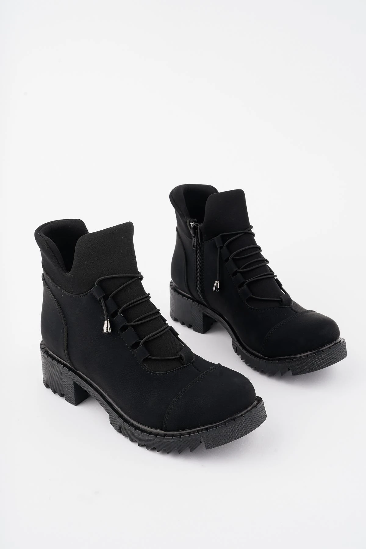 Muggo MOLDE Garantili Kadın Streç Lastik Bağcıklı Fermuarlı Bot
