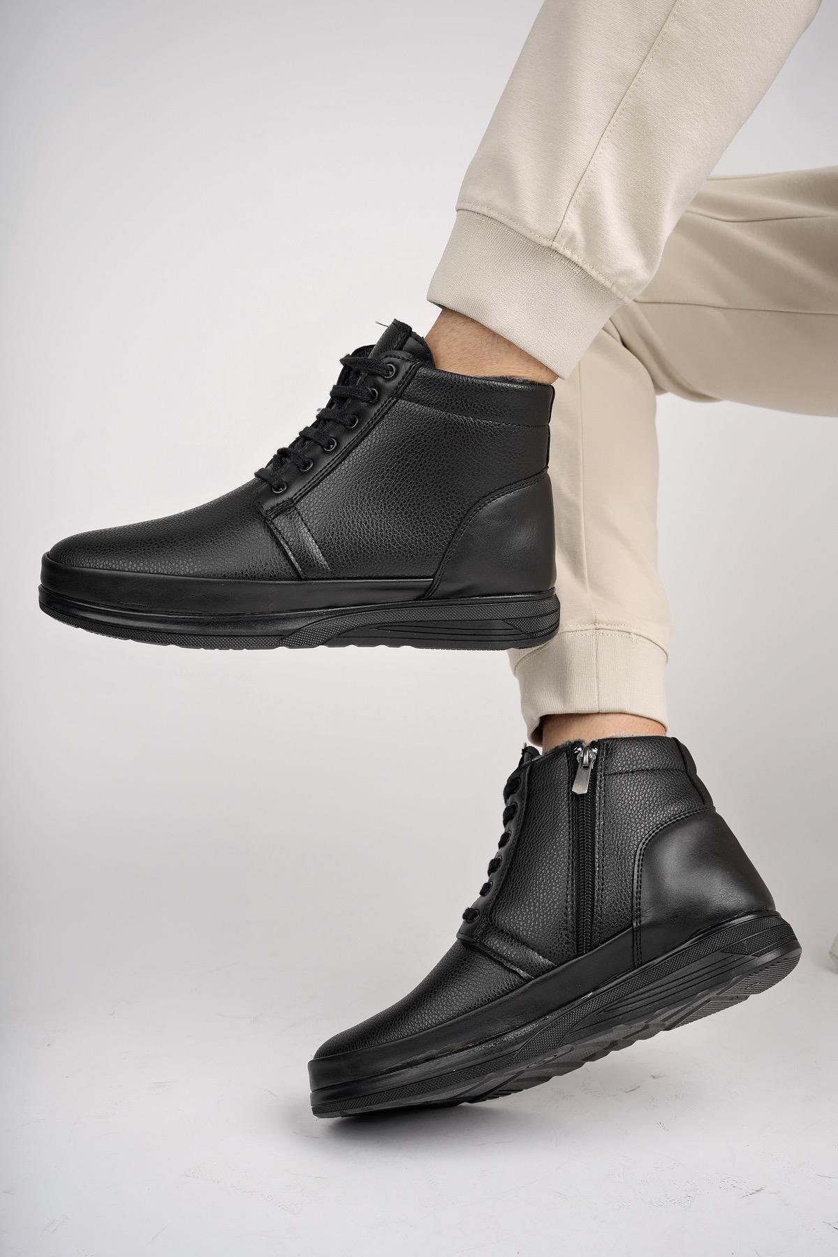 Muggo DEWEY Garantili Fermuarlı Bağcıklı Kürklü Soğuk Geçirmez Erkek Bot 