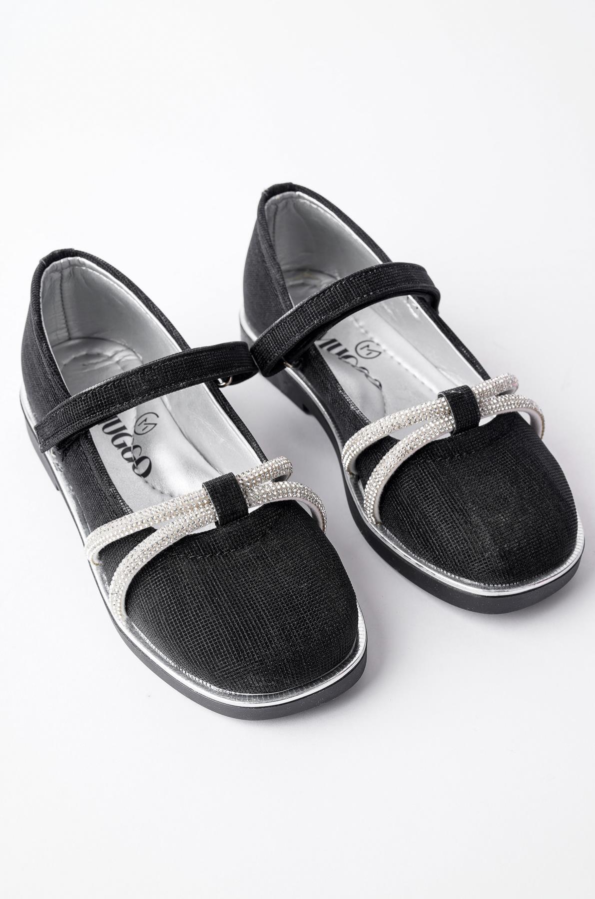 Muggo UNİCORN Garantili Günlük Ortopedik Hafif Taban Taşlı ve Cırtlı Kız Çocuk Babet - SİYAH