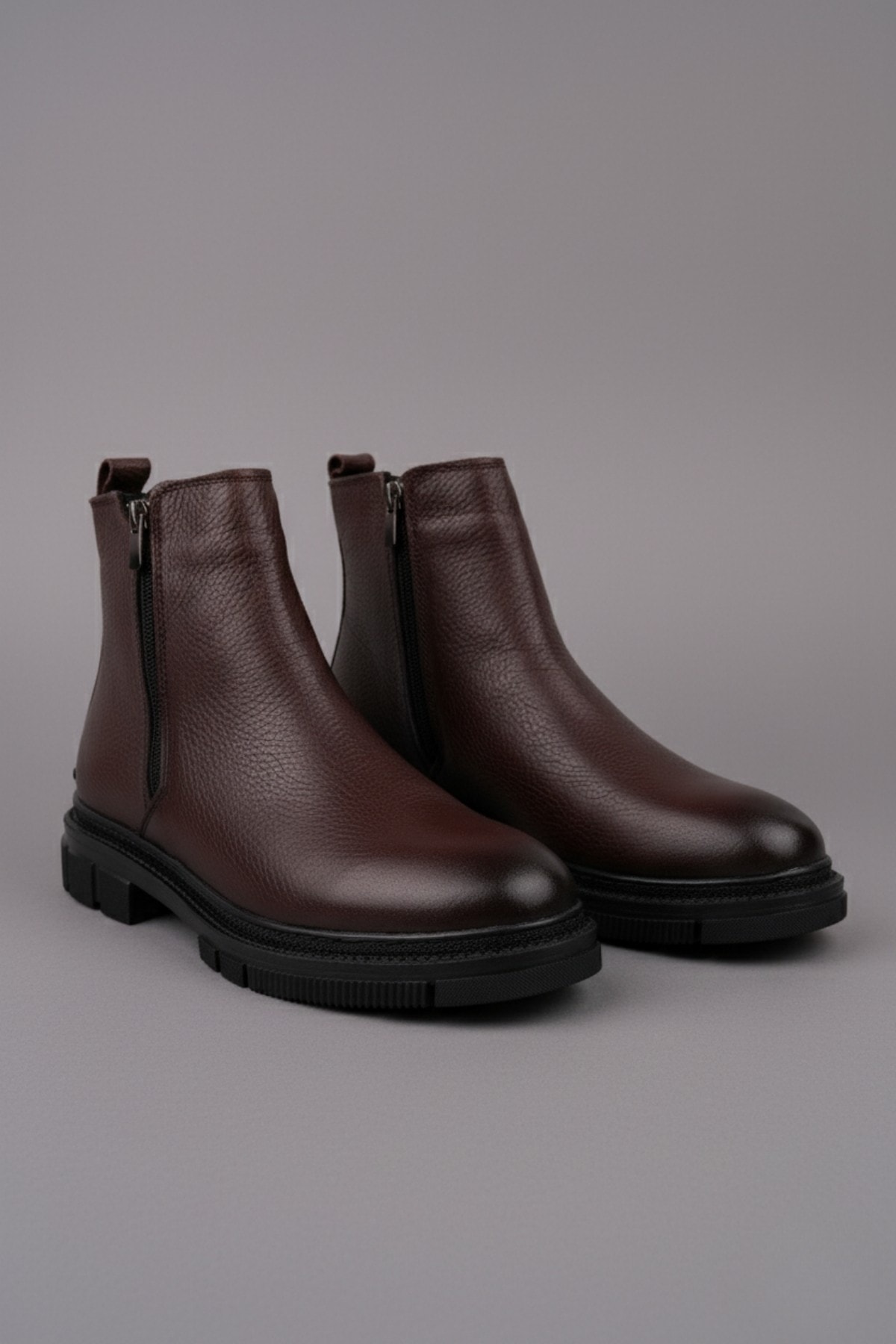 Muggo CHELSEY Hakiki Deri Çift Fermuarlı Erkek Kışlık Bot - KAHVERENGİ