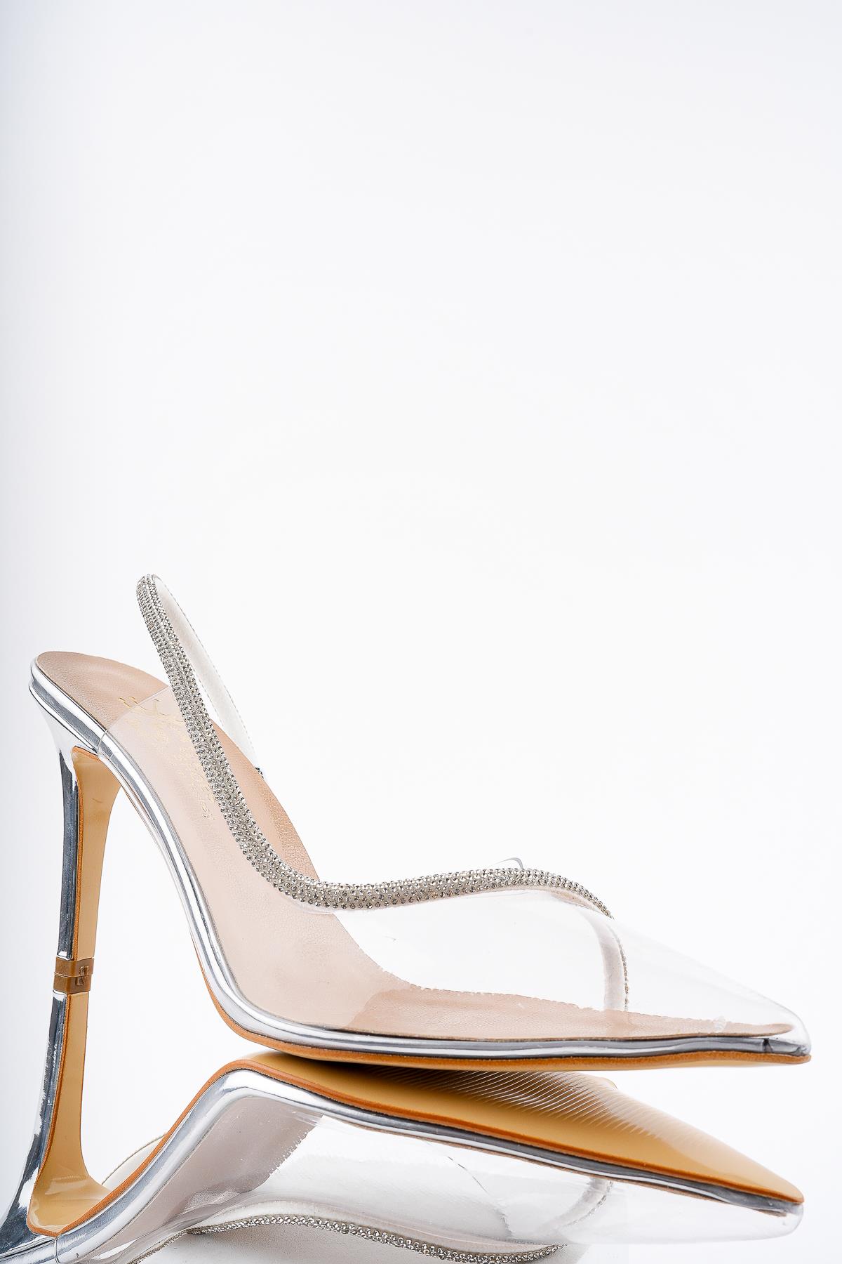 Muggo Sidney Kadın Prenses Taşlı Şeffaf Topuklu Abiye Ayakkabı