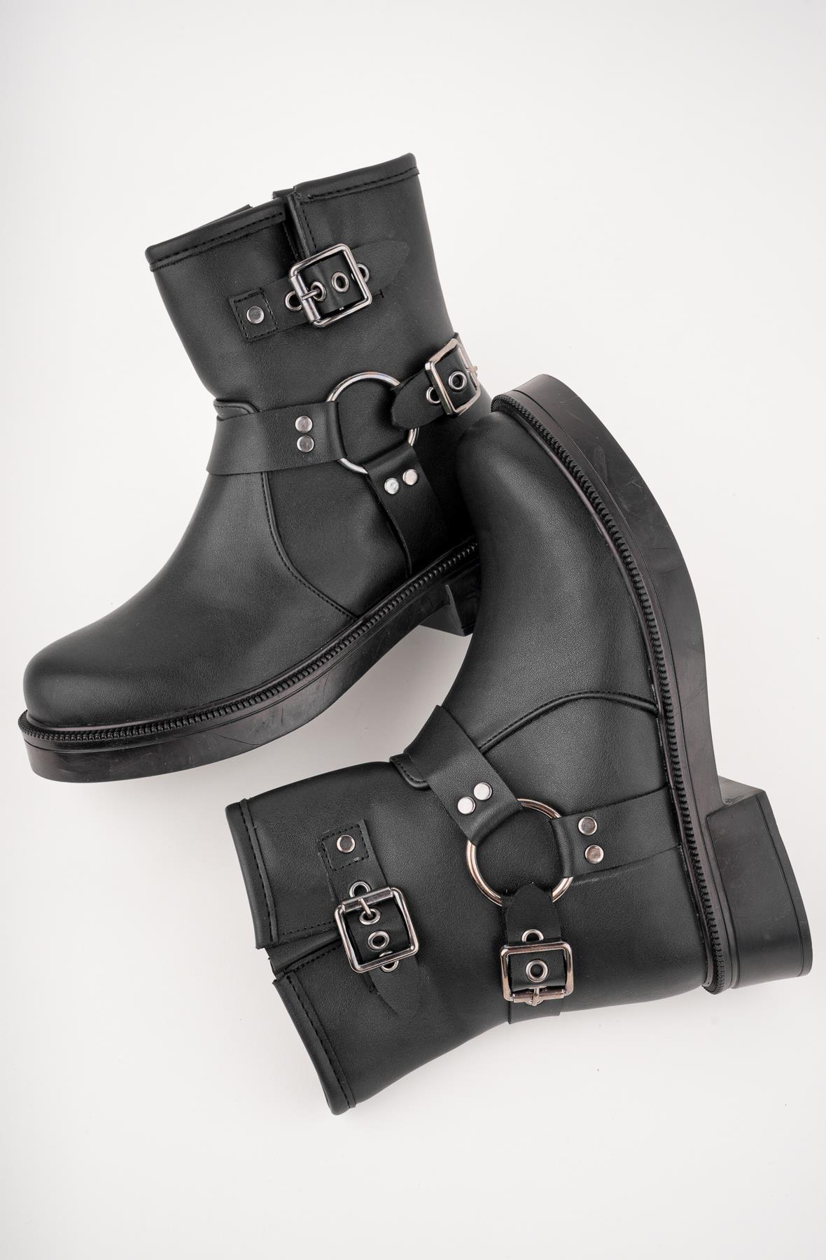 Muggo OSHO Garantili Fermuarlı Kemer Detaylı Kadın Kışlık Bot