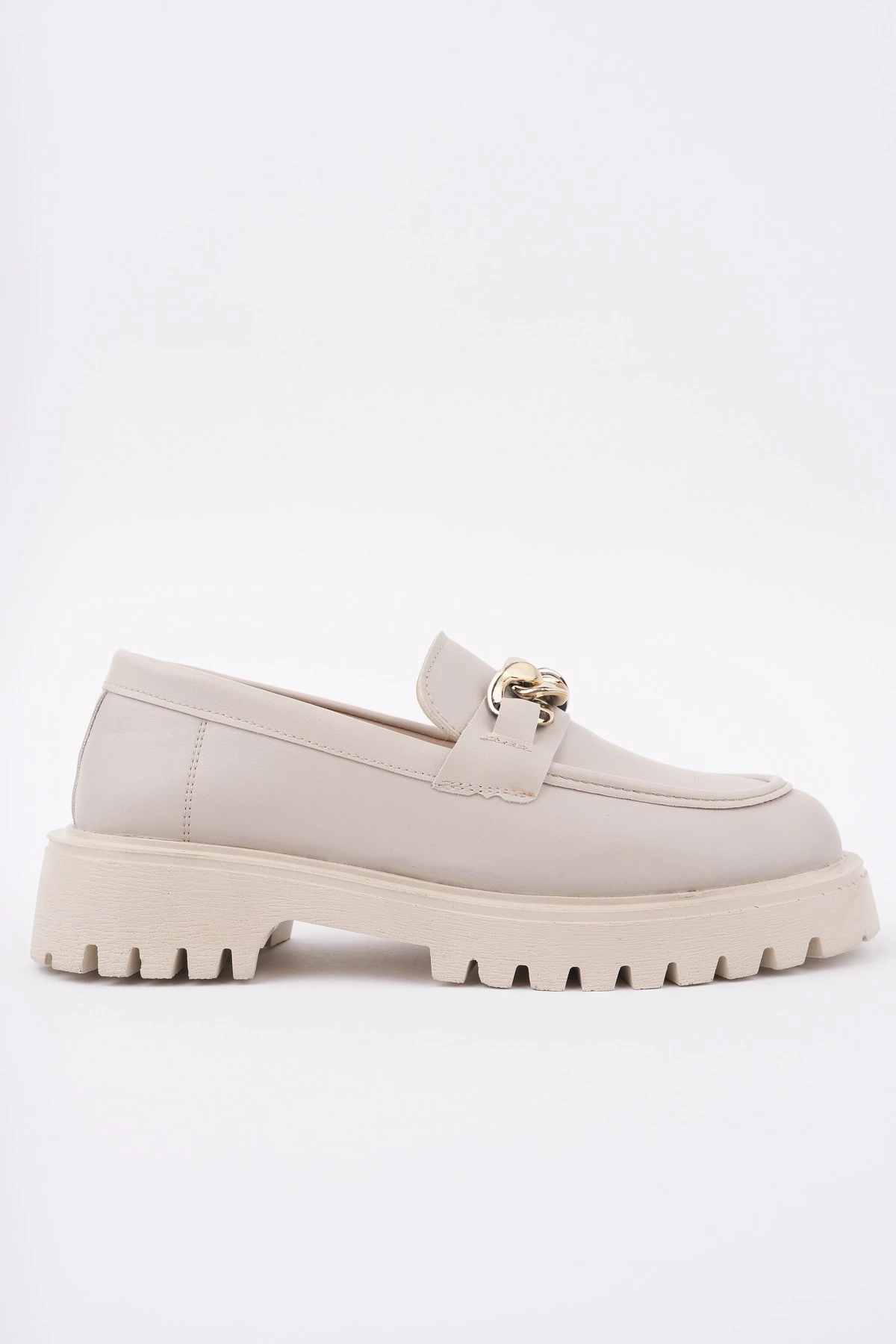 Muggo DAİLY Kalın Taban Tokalı Günlük Casual Makosen Kadın Loafer Ayakkabı