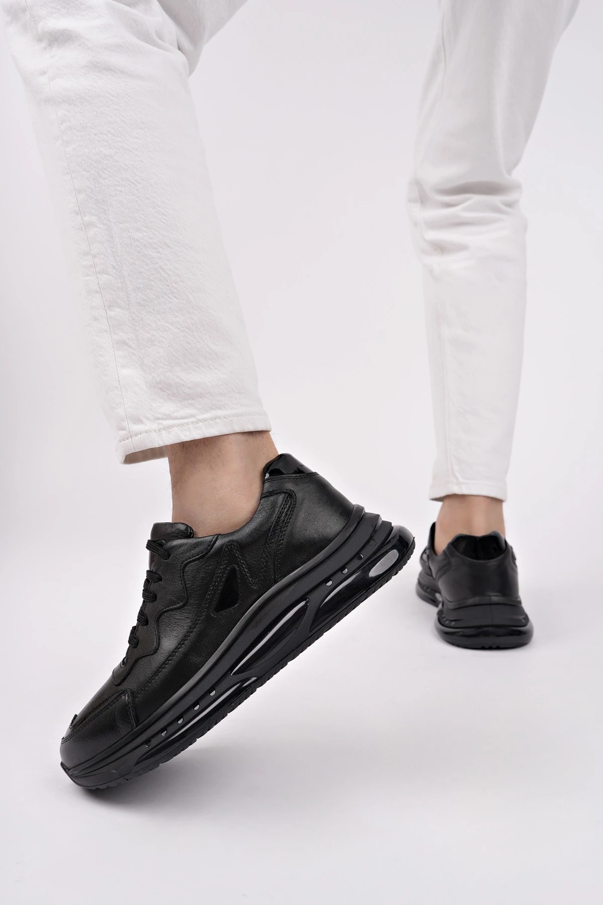 Muggo POWER Bağcıklı Hakiki Deri Kalın Taban Erkek Günlük Sneaker Spor Ayakkabı