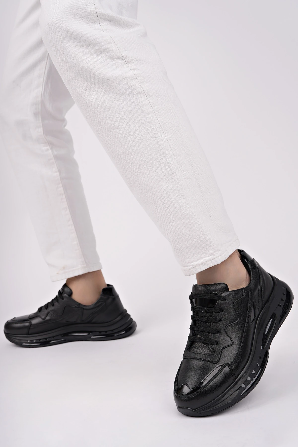 Muggo POWER Bağcıklı Hakiki Deri Kalın Taban Erkek Günlük Sneaker Spor Ayakkabı