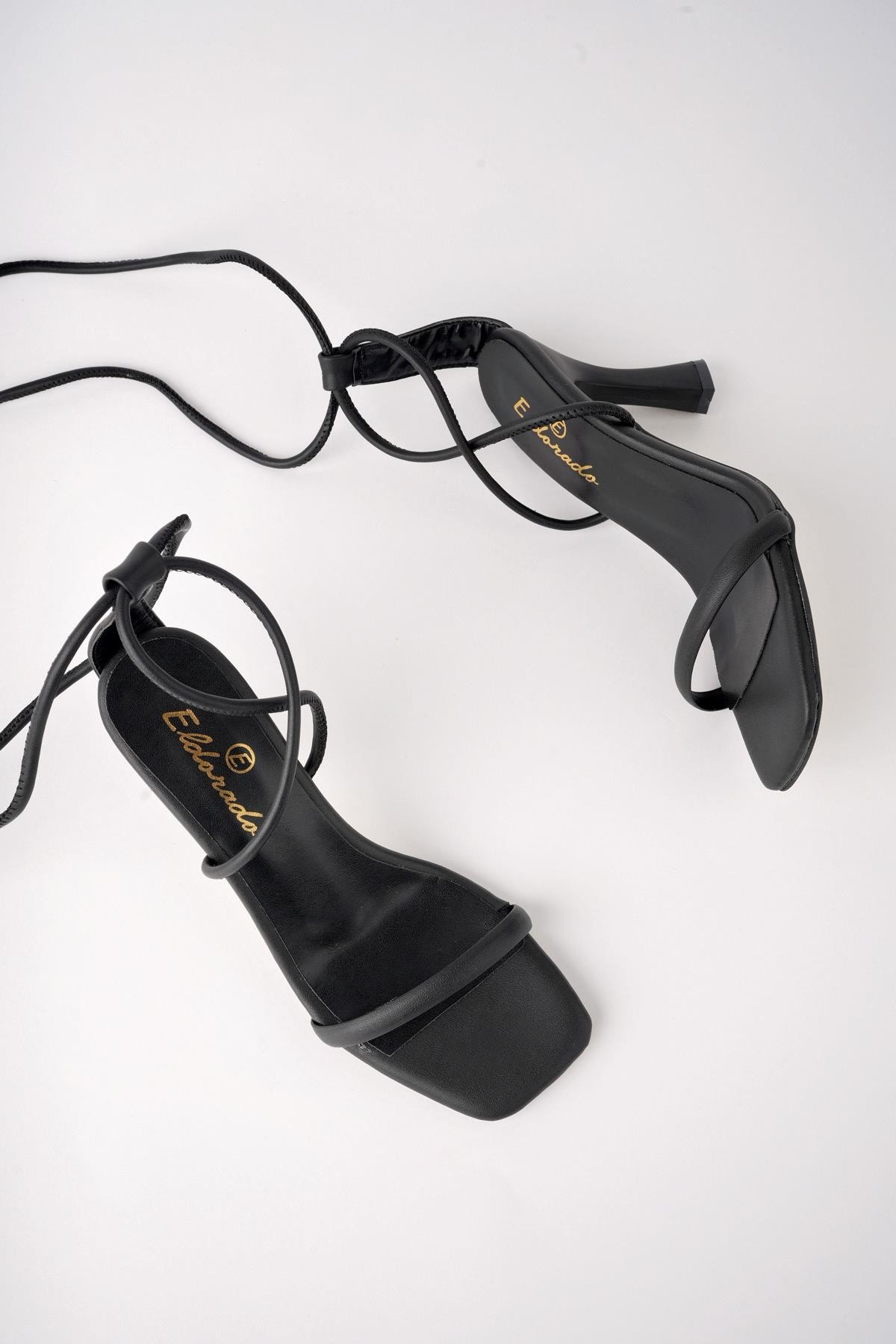 Muggo CLARA Garantili Küt Burun Bilekten Bağlamalı Tek Bant Kadın Topuklu Ayakkabı