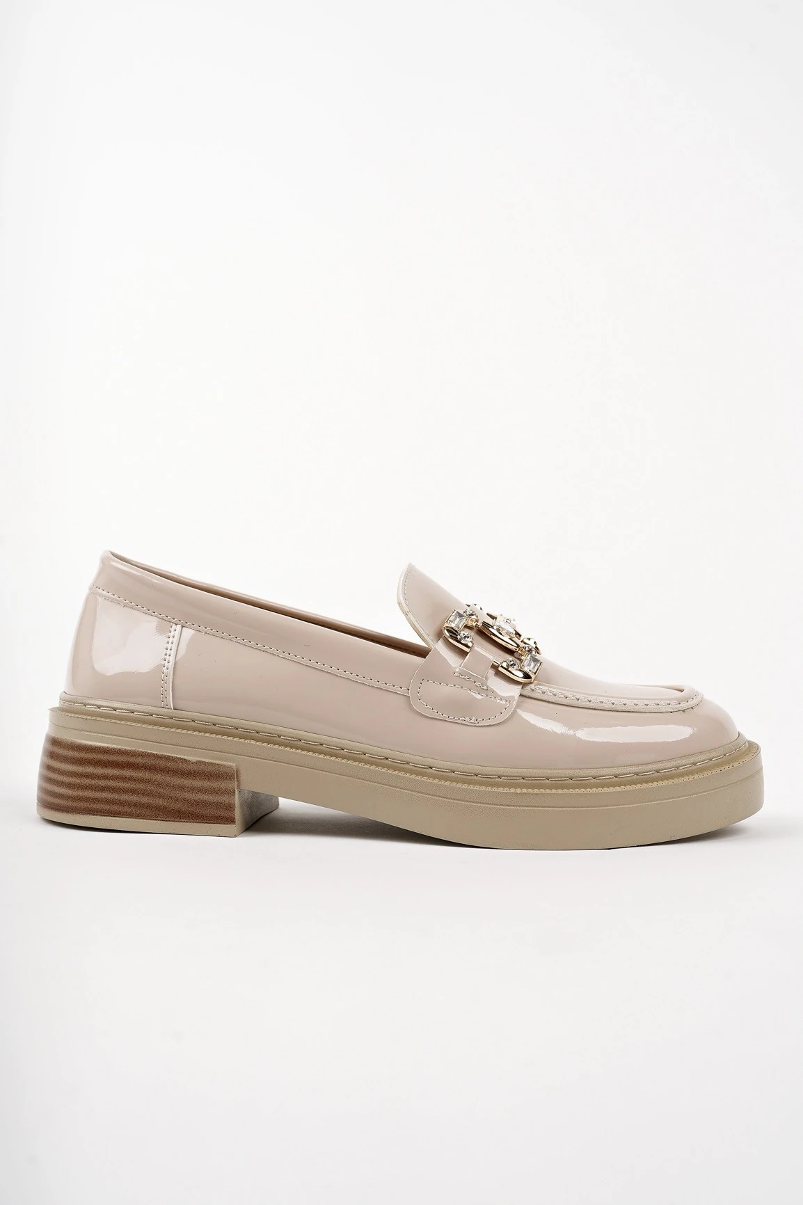 Muggo CARMENTA Kadın Loafer Kalın Taban Tokalı Günlük Casual Makosen Ayakkabı